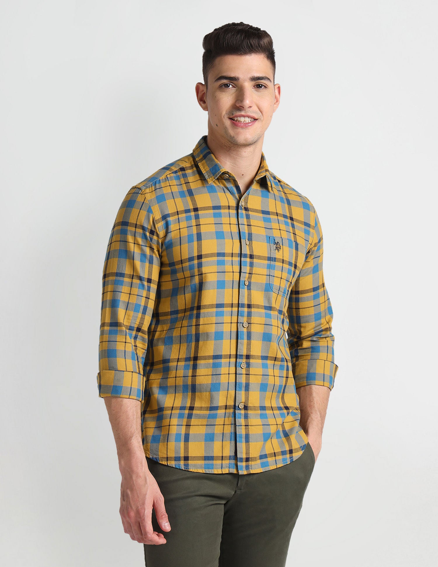 Tartan Check Twill Shirt Ochre - U.S. Polo Assn. India | Large