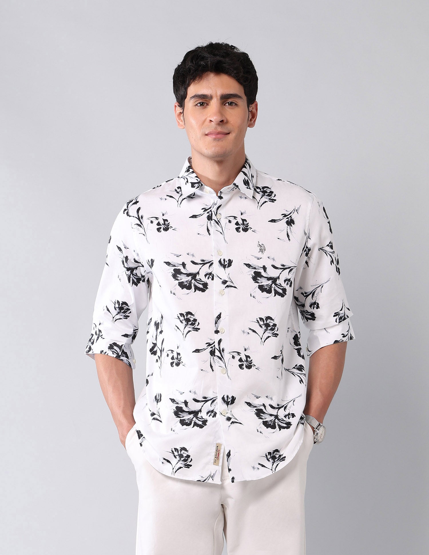 Floral Printed Pure Cotton Shirt White - U.S. Polo Assn. India | Large