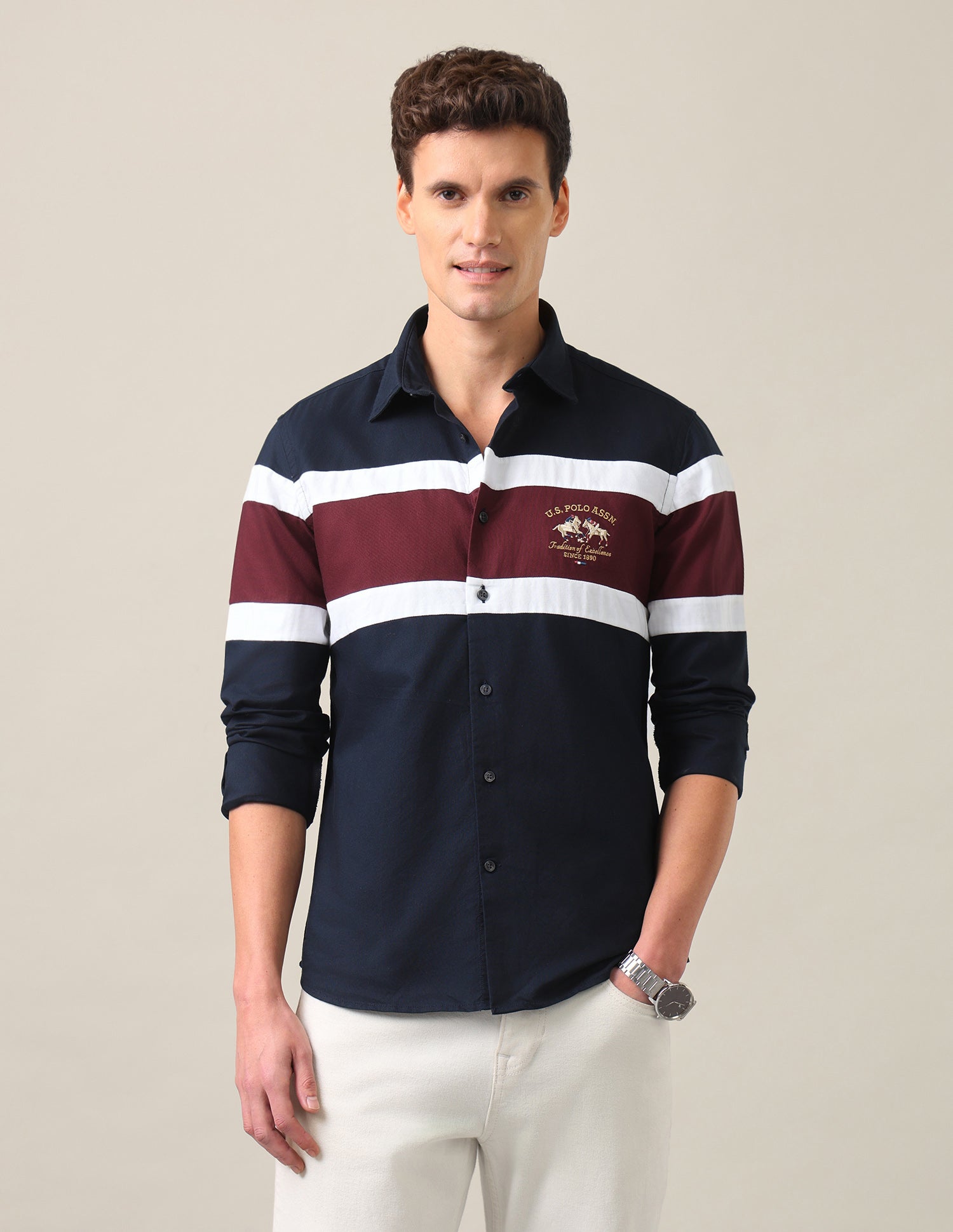 Colour Blocked Tailored Fit Shirt Navy Blue - U.S. Polo Assn. India | Large