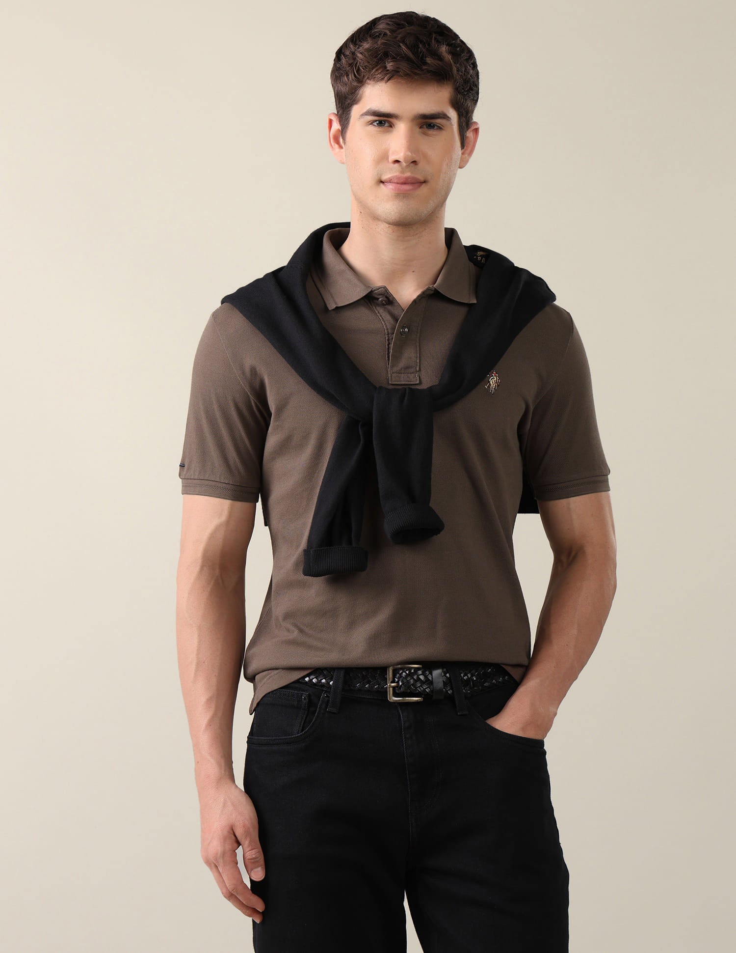 Solid Slim Fit Polo Shirt Brown - U.S. Polo Assn. India | Large