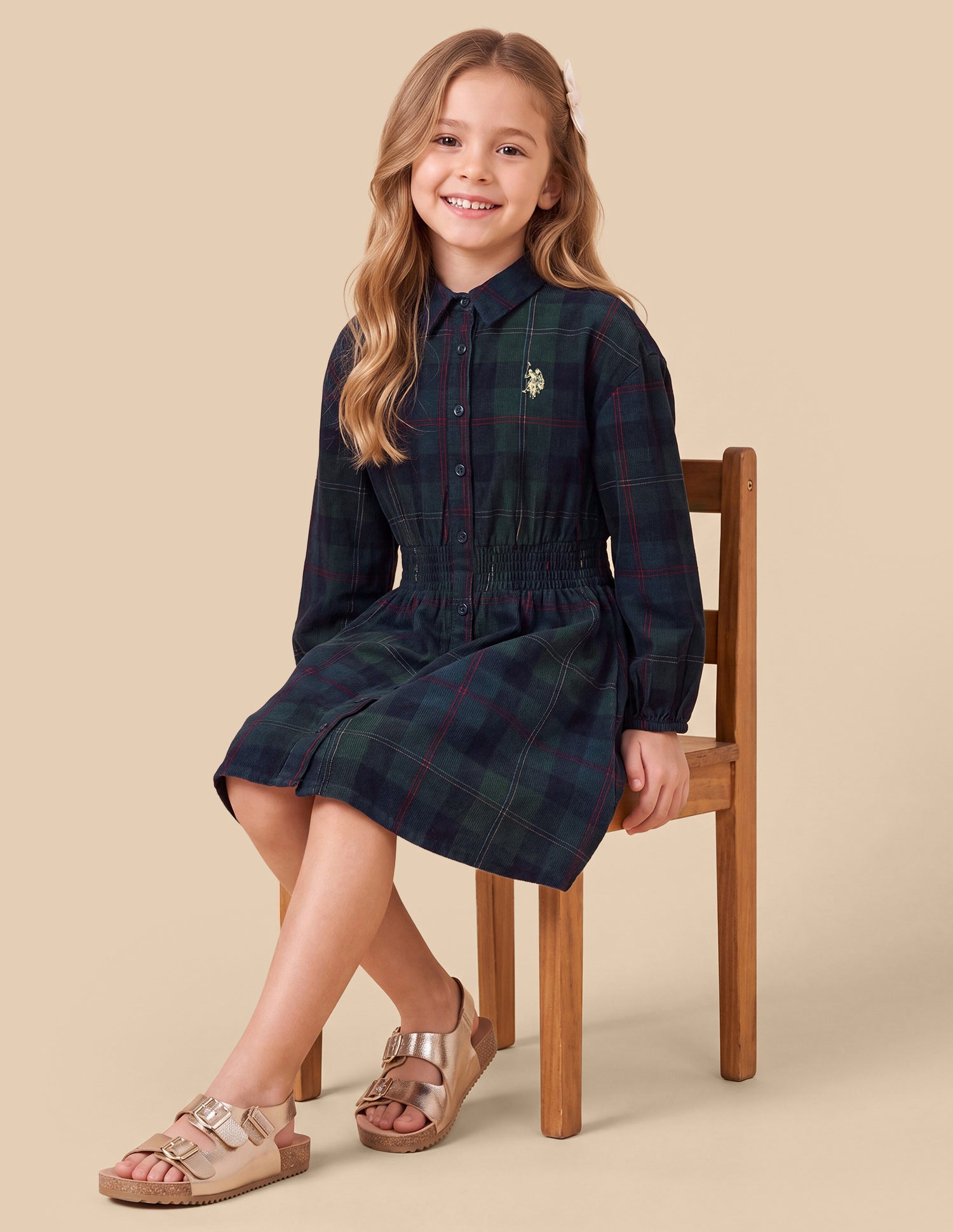 Corduroy Checked Shirt Dress Green - U.S. Polo Assn. India | Large