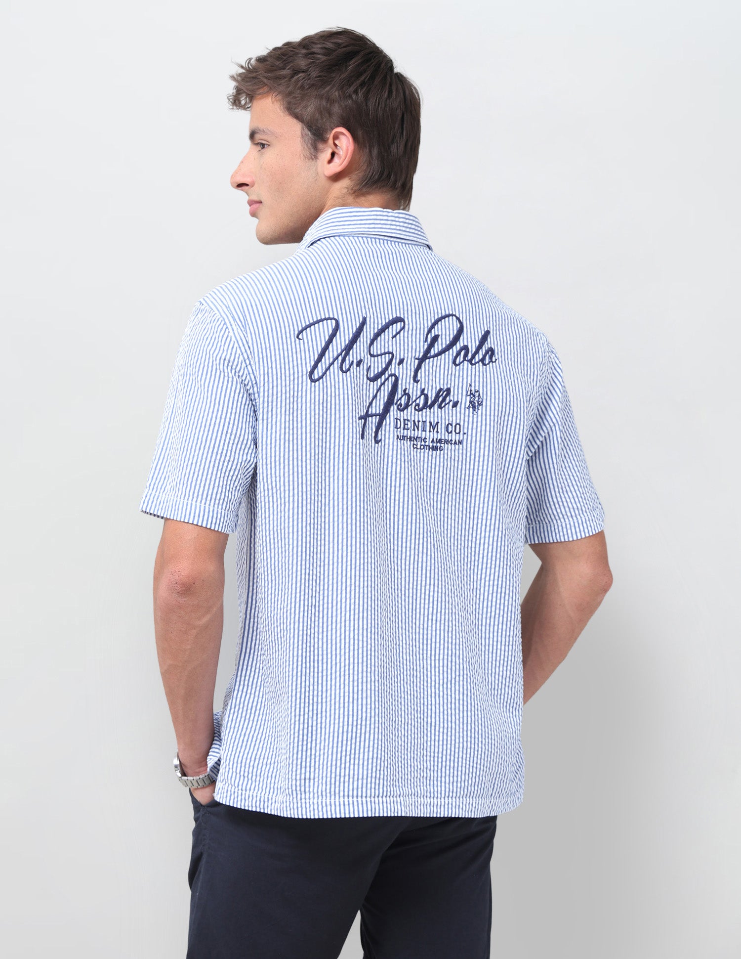 Brand Embroidered Seersucker Shirt