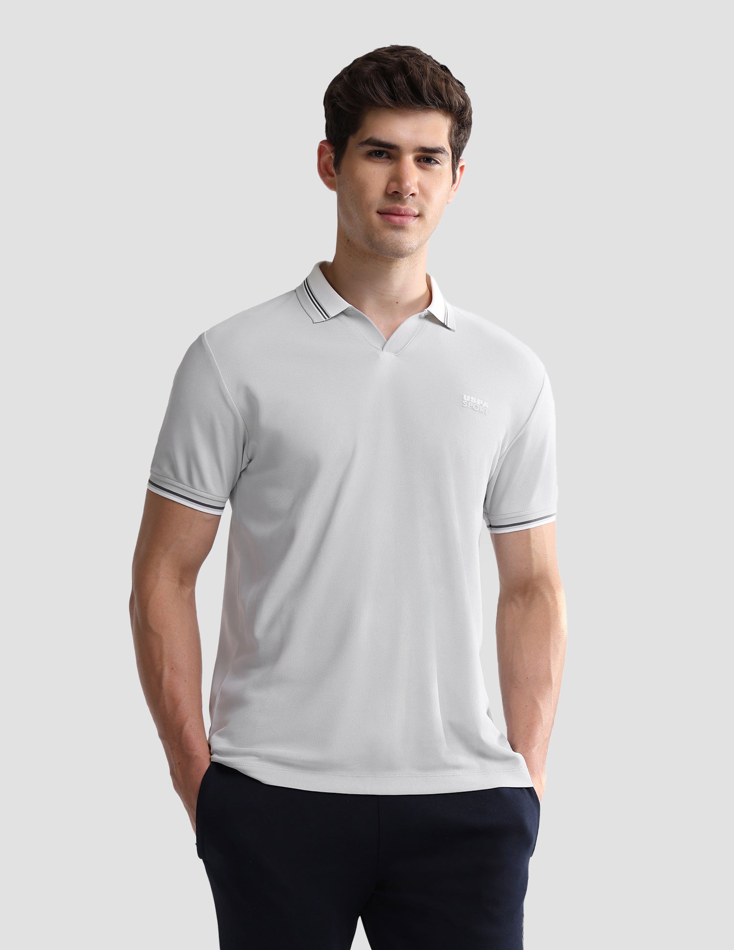 Solid Slim Fit Active Polo Shirt Grey - U.S. Polo Assn. India | Large