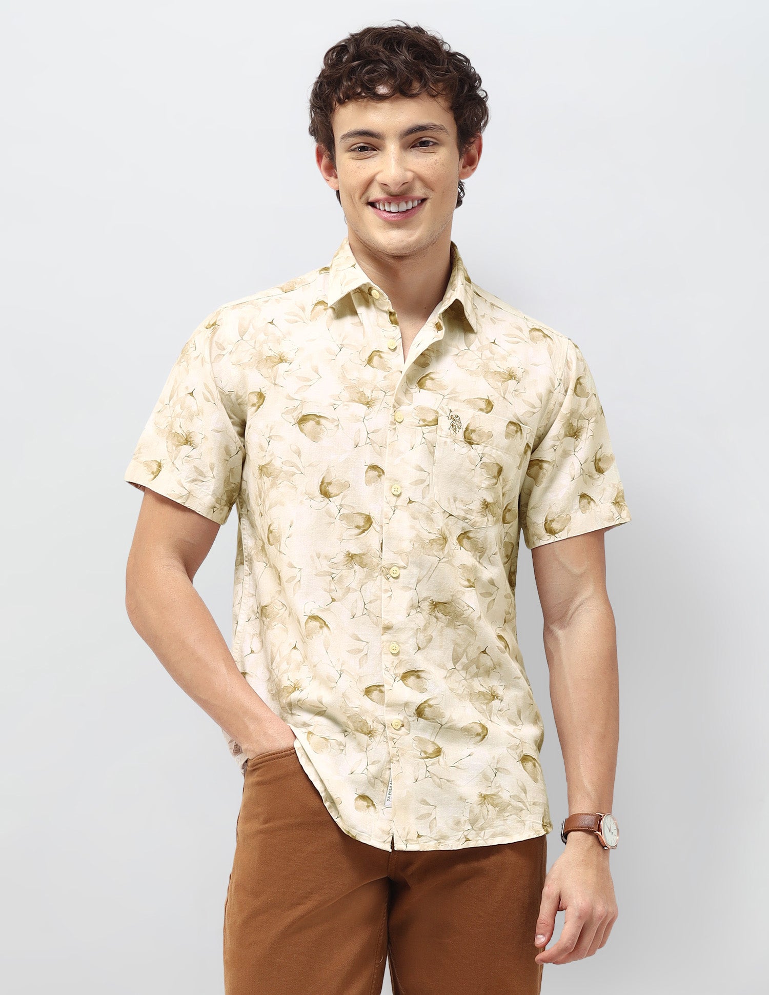 All-Over Printed Regular Fit Shirt Beige - U.S. Polo Assn. India | Large
