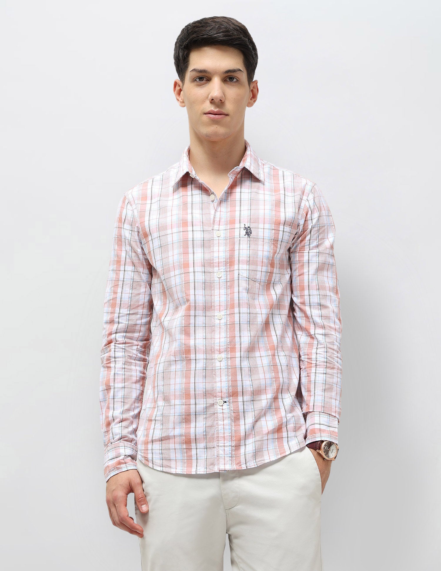 Tartan Checked Seersucker Shirt Rust - U.S. Polo Assn. India | Large