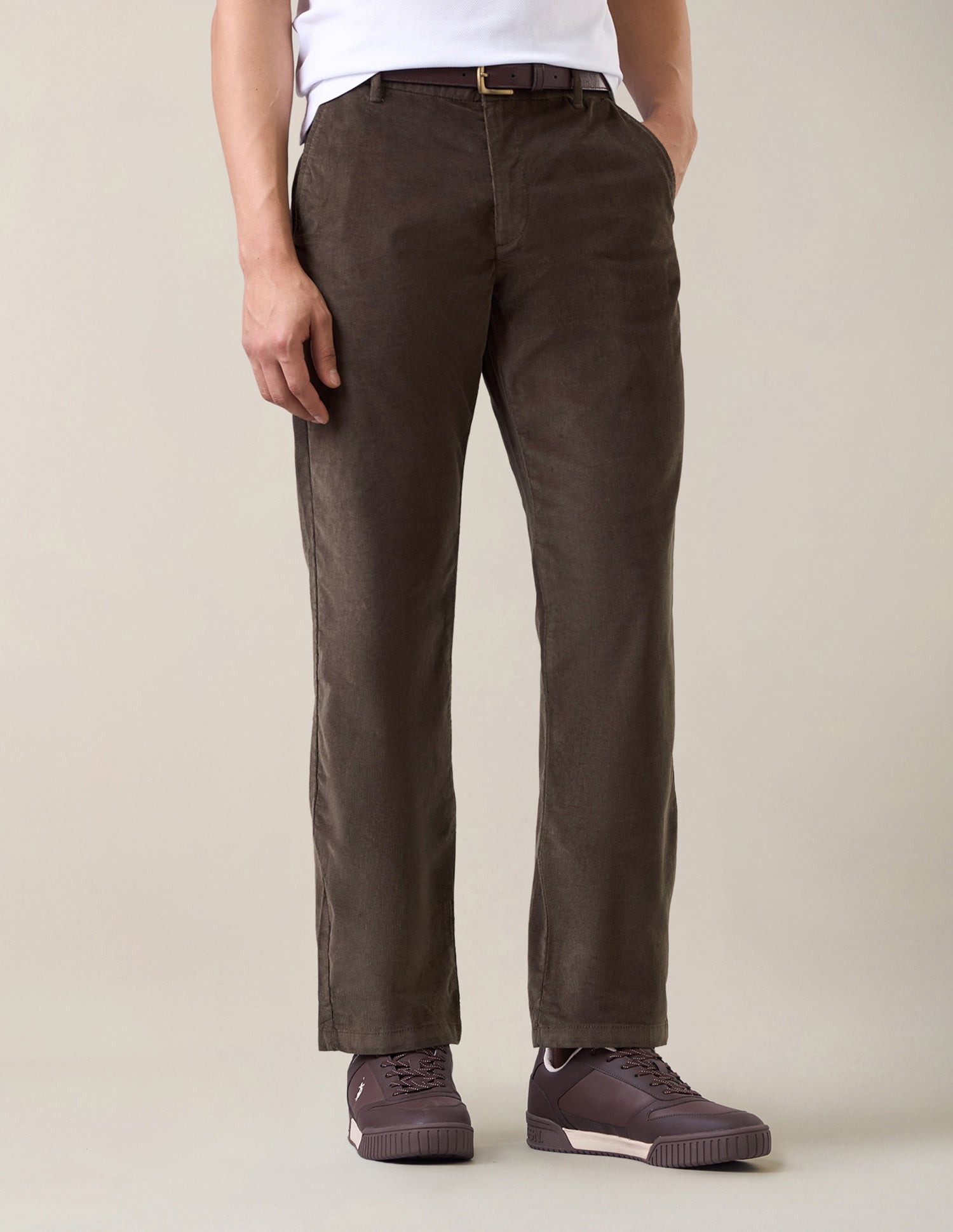 Riley Straight Fit Corduroy Trousers Dark Brown - U.S. Polo Assn. India | Large