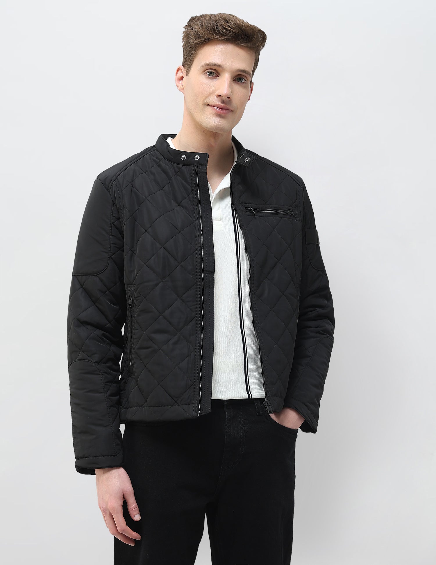 Solid Regular Fit Quilted Jacket