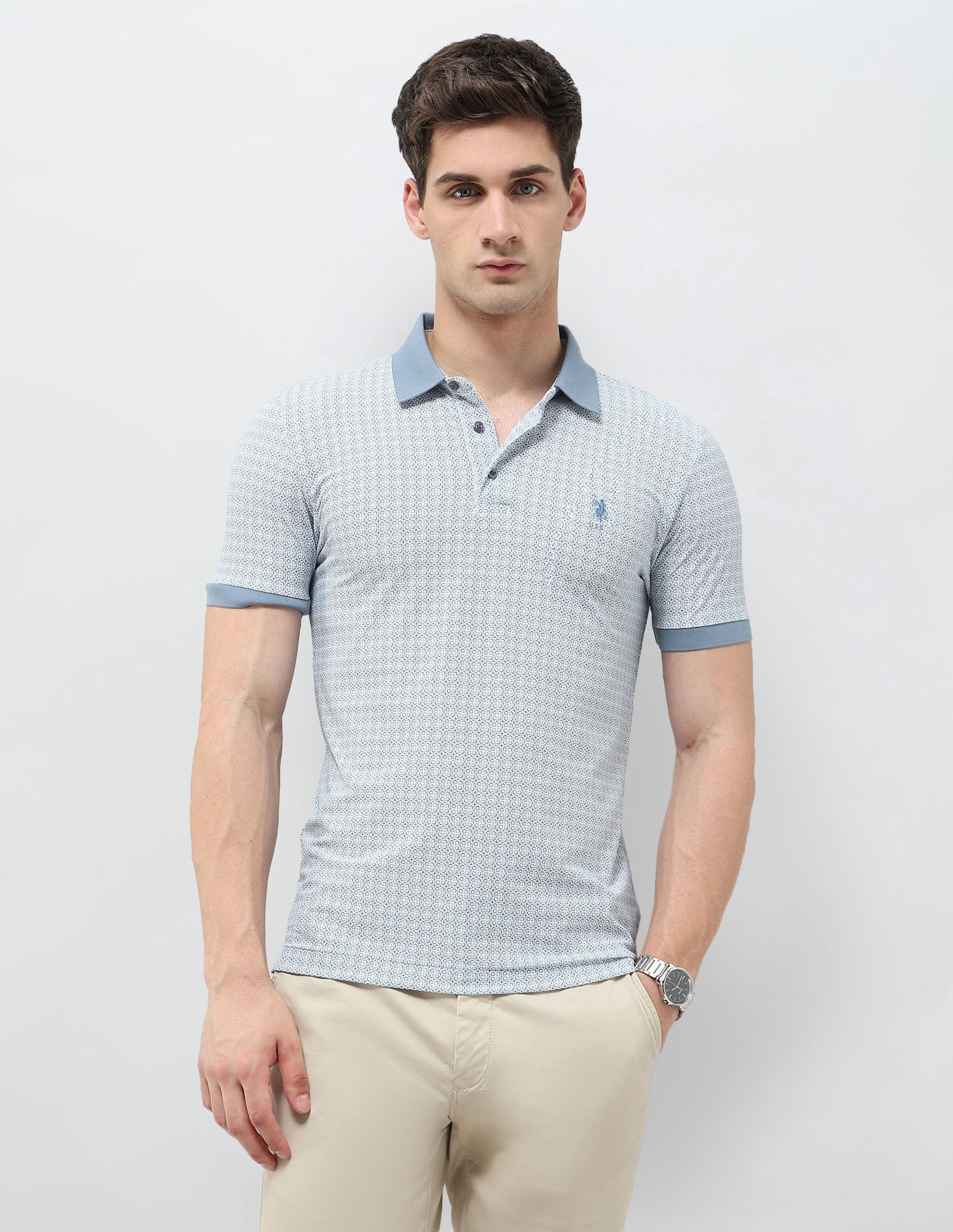 All-Over Printed Slim Fit Polo Shirt Light Blue - U.S. Polo Assn. India | Large