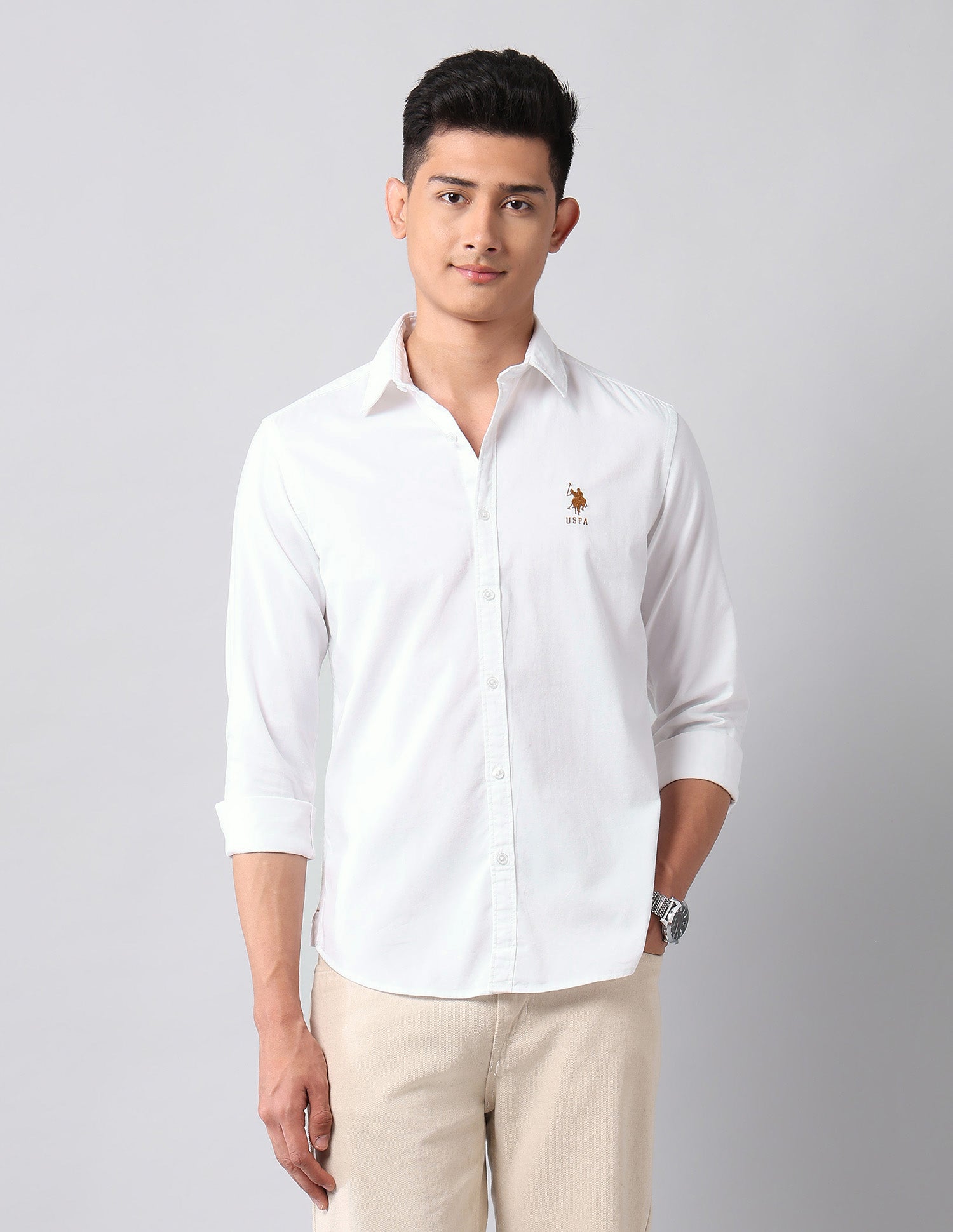 Twill Pure Cotton Shirt White - U.S. Polo Assn. India | Large
