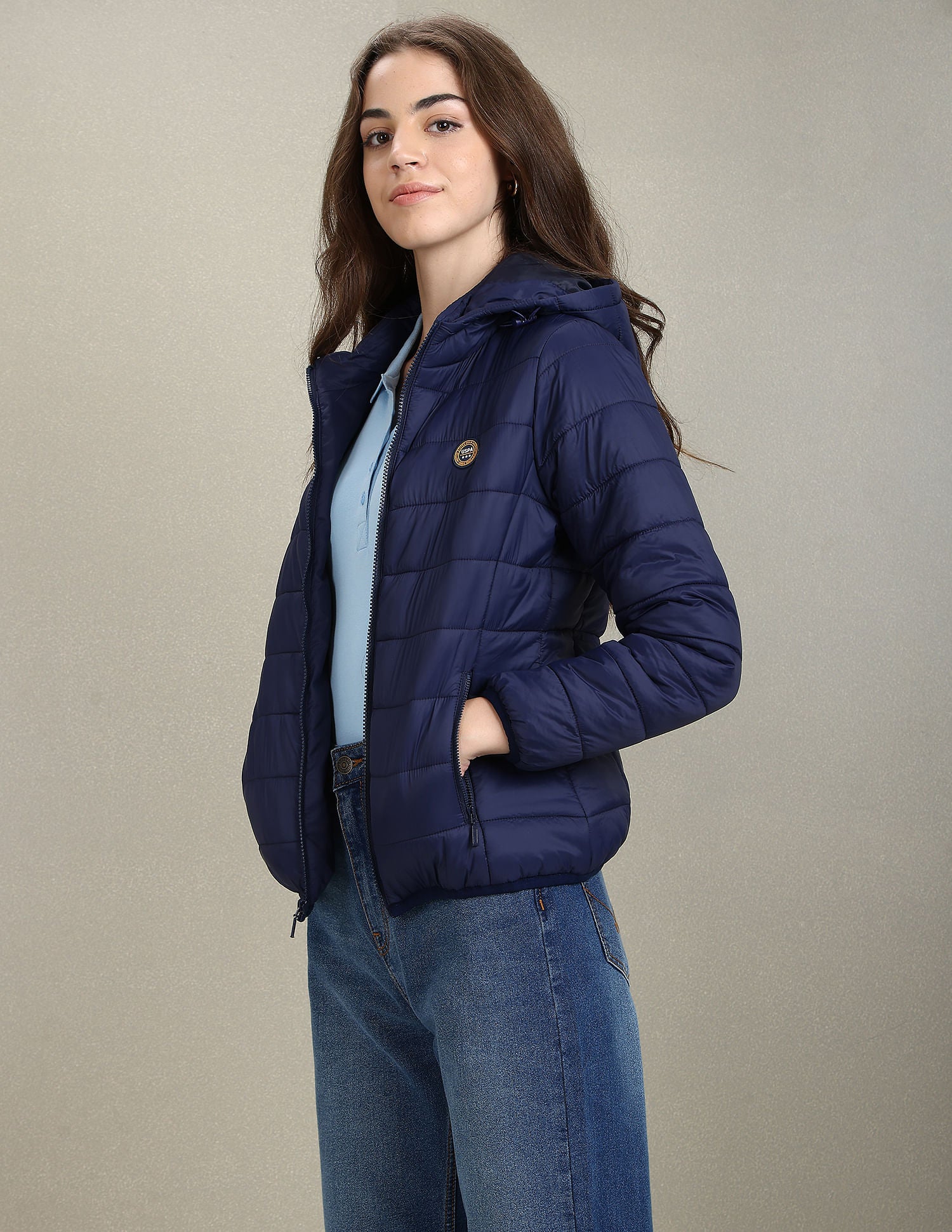 Nylon Hooded Puffer Jacket Navy - U.S. Polo Assn. India | Large