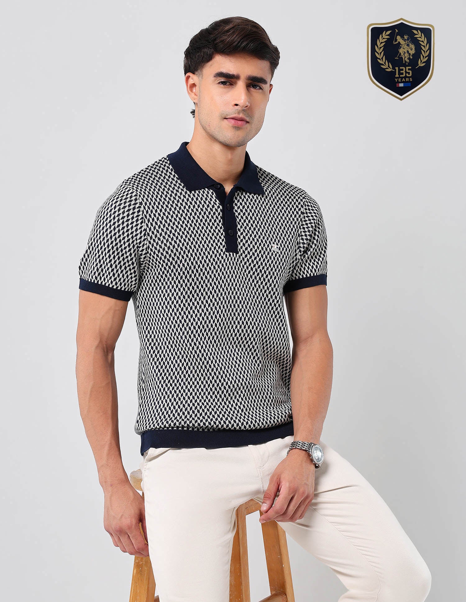 Self Design Geometric Regular Fit Polo Shirt