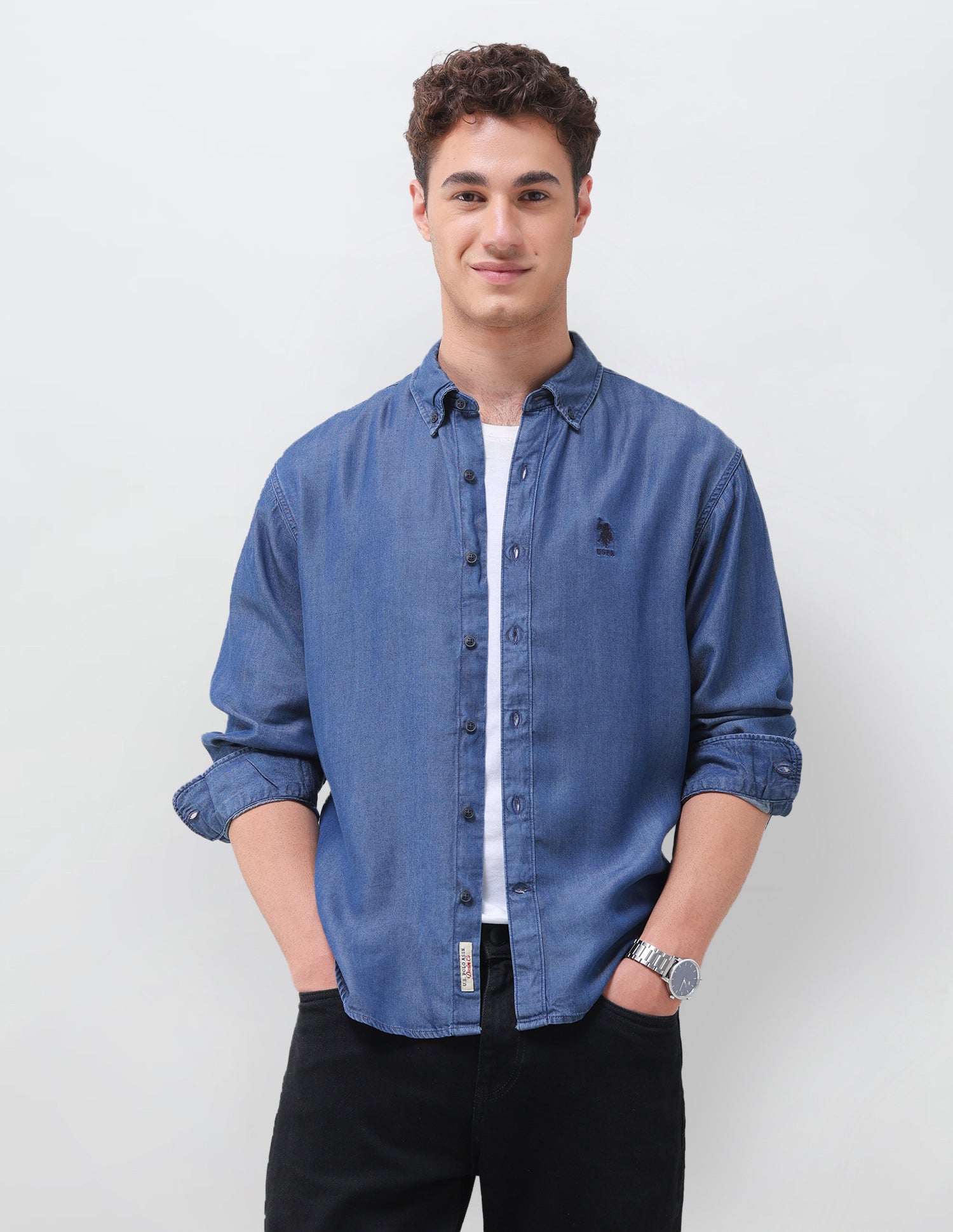 Solid Regular Fit Shirt Dark Indigo - U.S. Polo Assn. India | Large