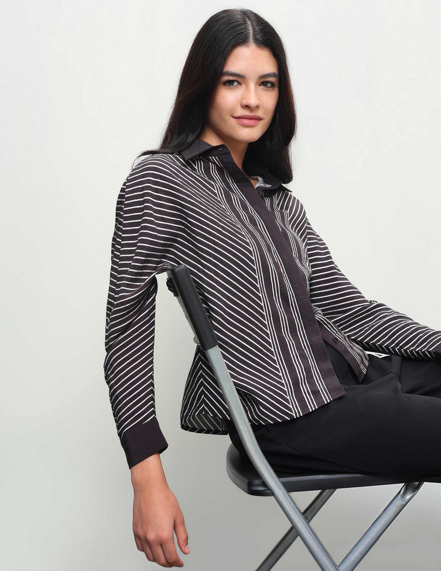Diagonal Striped Boxy Fit Shirt Black - U.S. Polo Assn. India | Large