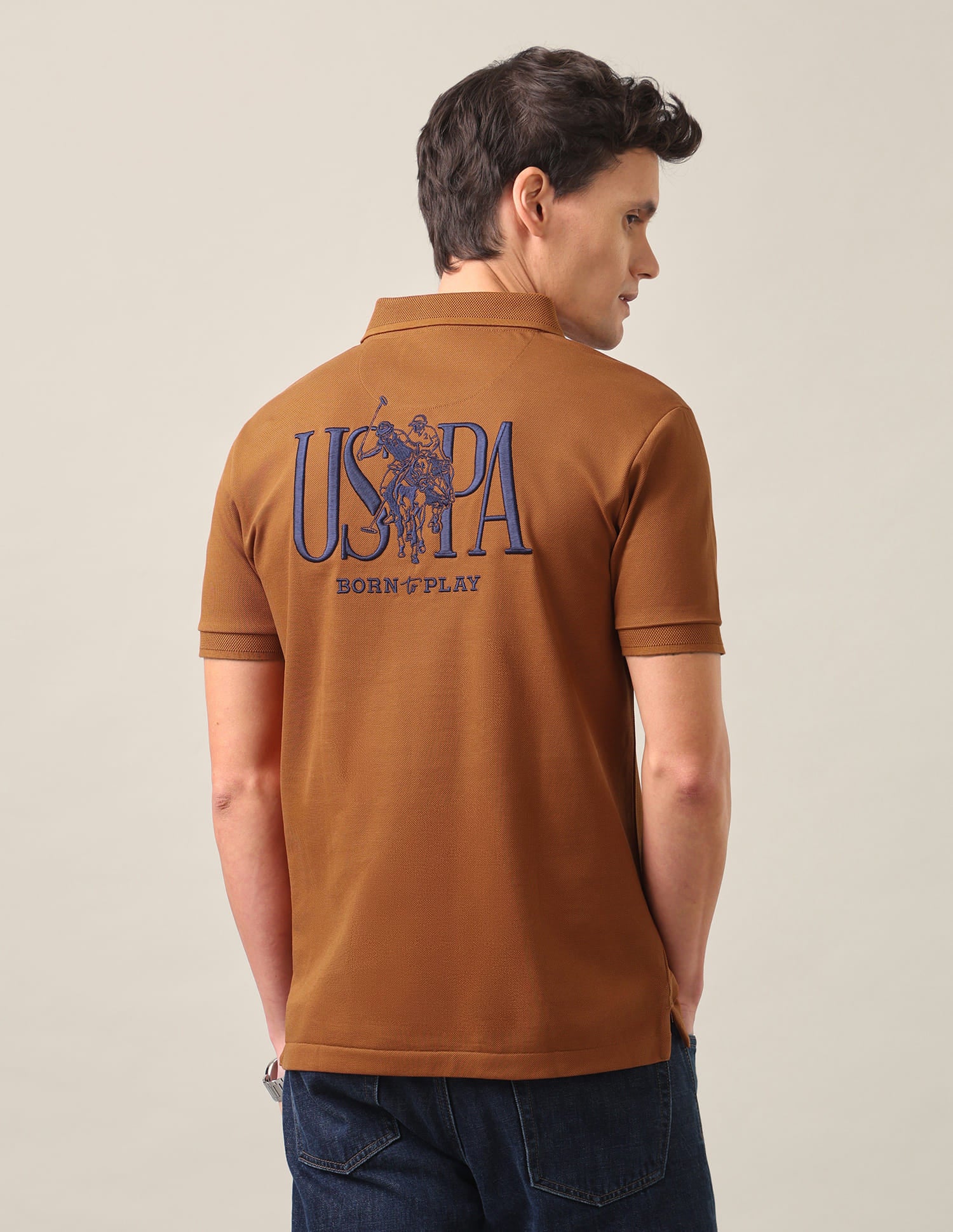 Graphic Printed Slim Fit Polo Shirt Rust Orange - U.S. Polo Assn. India | Large