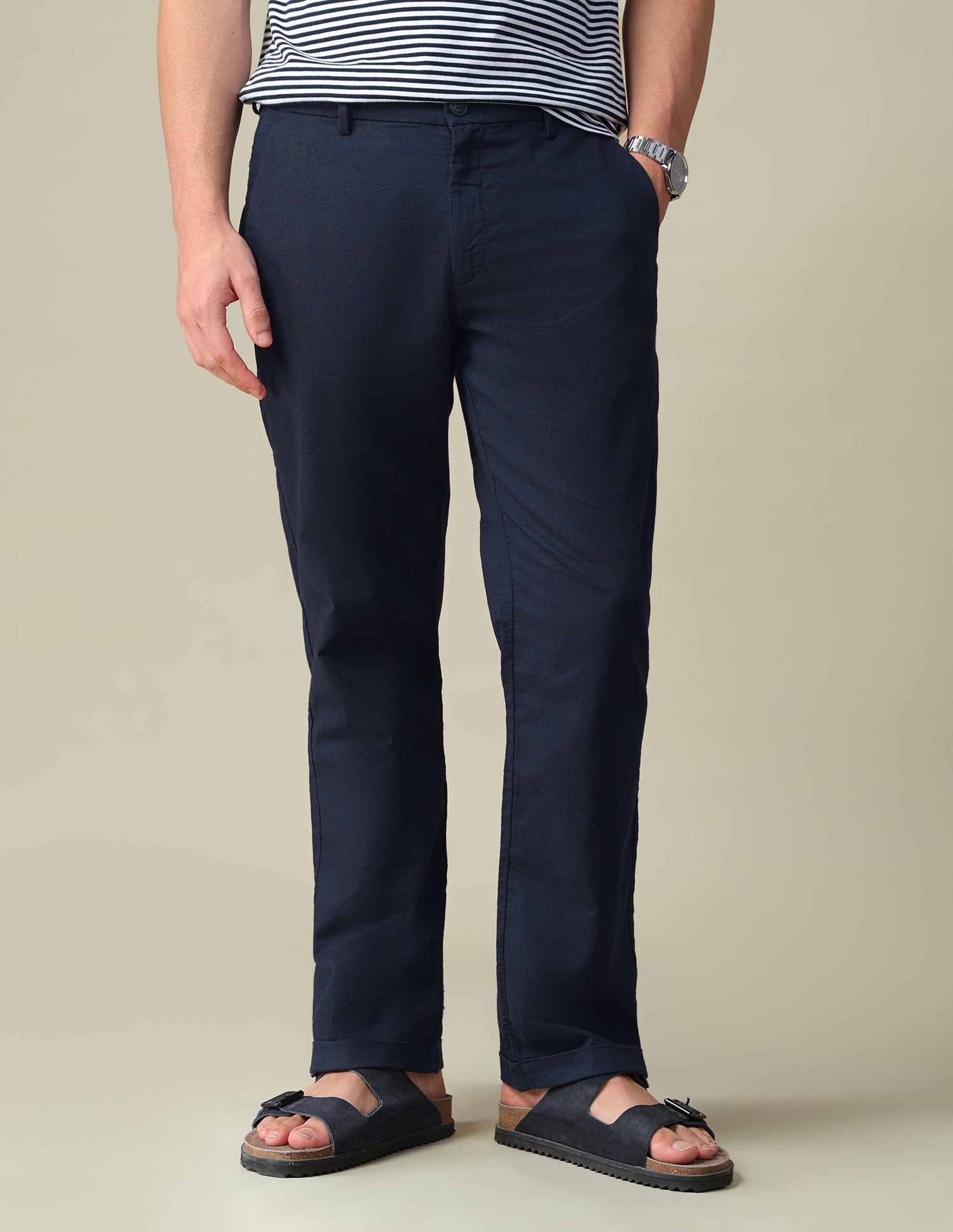 Riley Straight Fit Mid Rise Trousers Navy - U.S. Polo Assn. India | Large