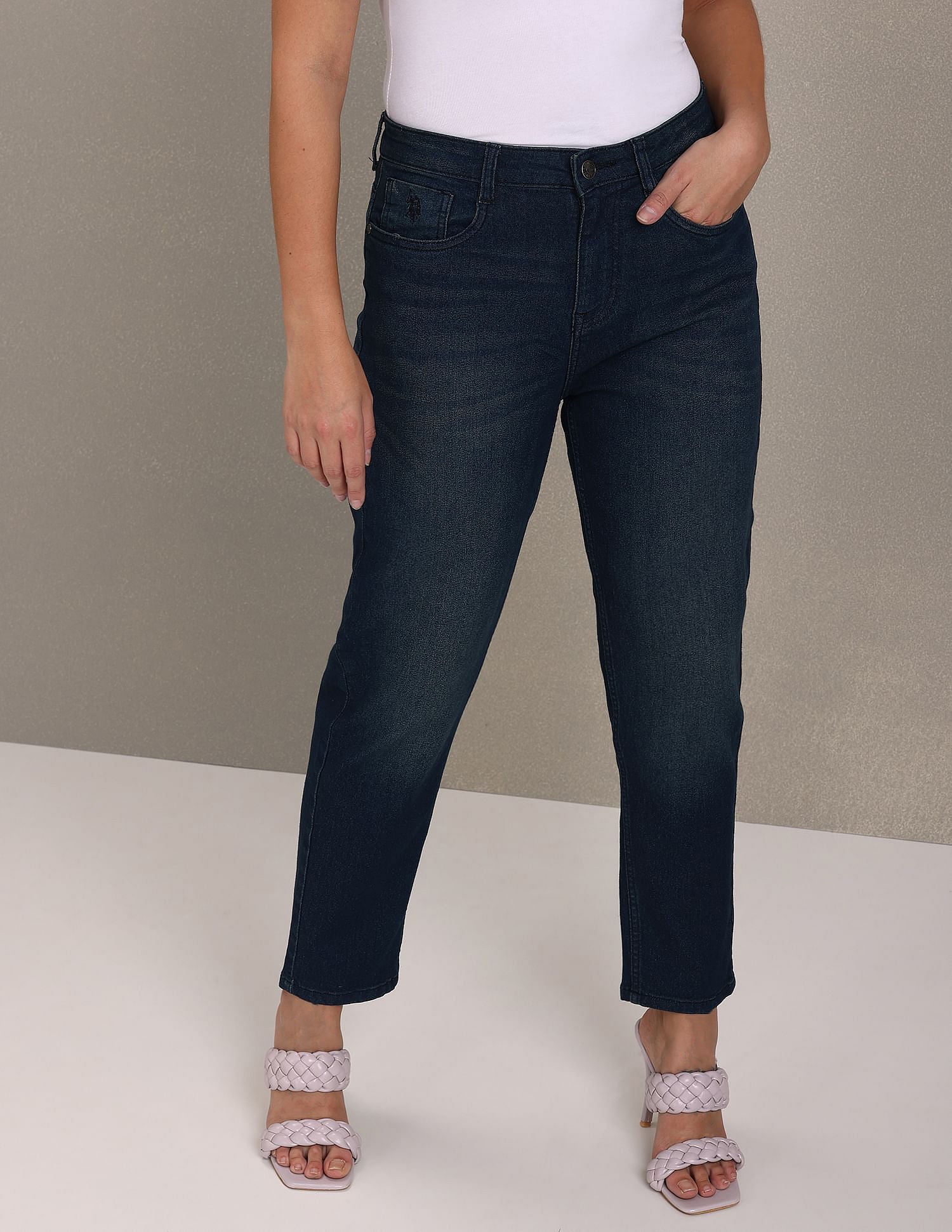 Stone Wash Mom Fit Jeans Dark Blue - U.S. Polo Assn. India | Large