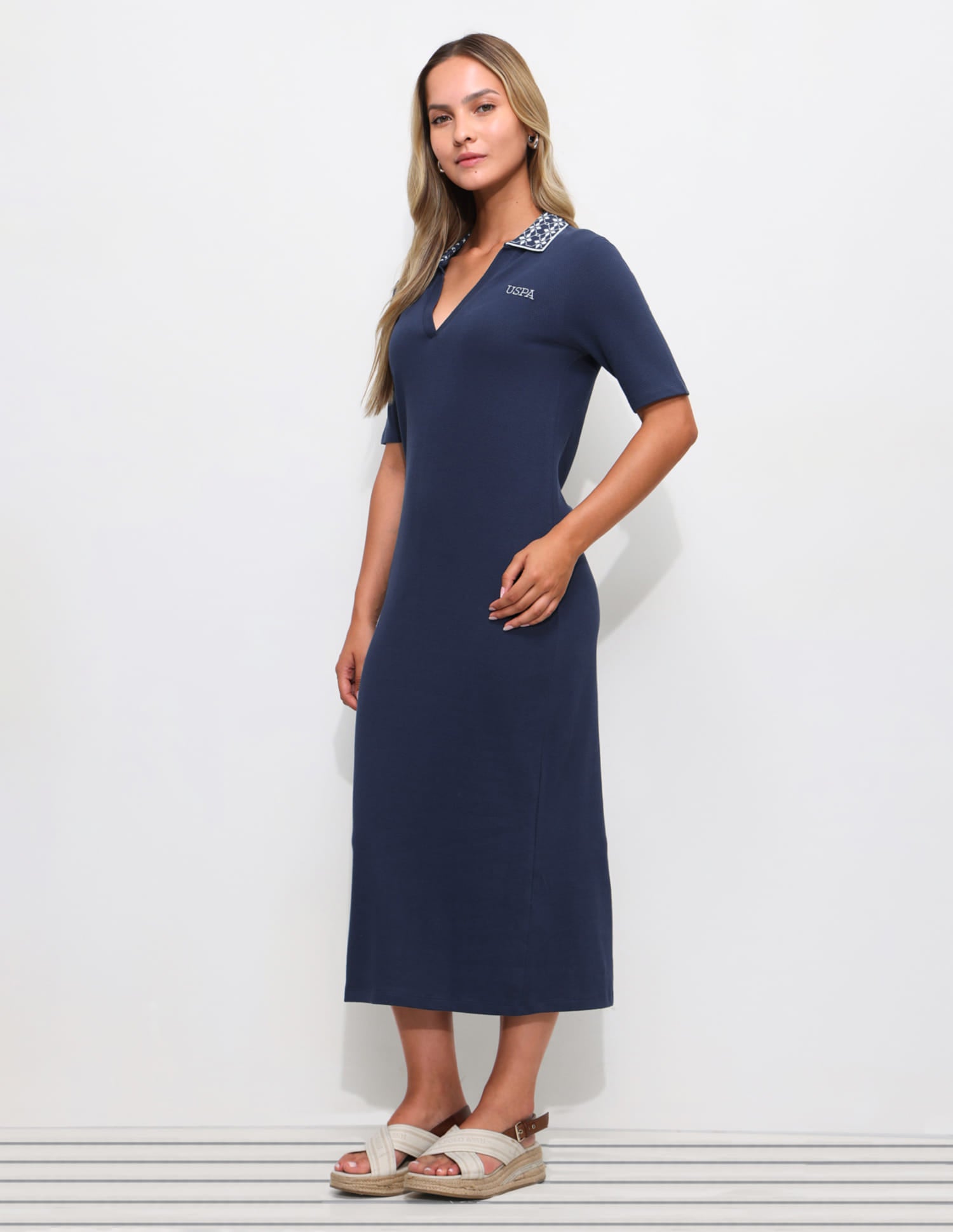 Textured Midi Polo Dress Navy - U.S. Polo Assn. India | Large