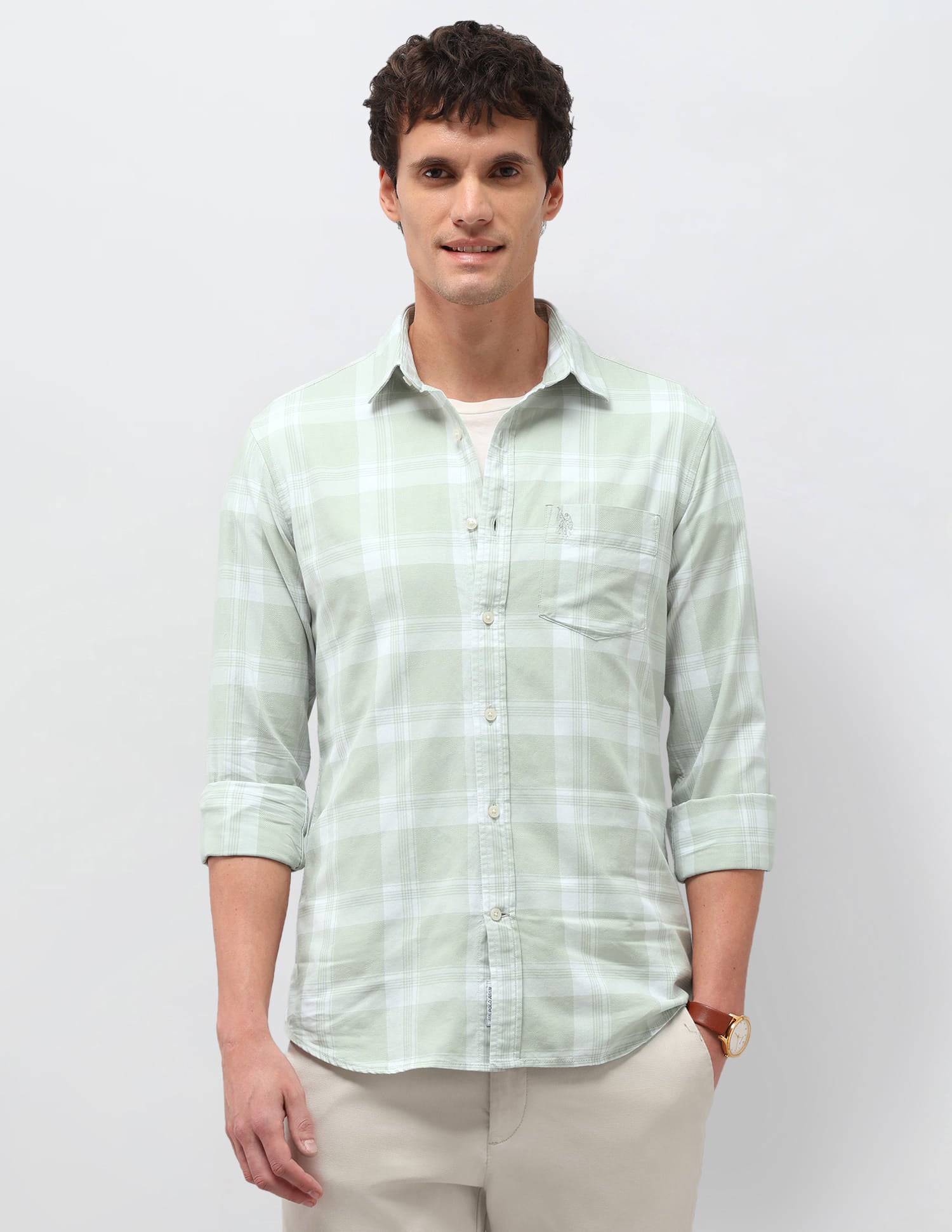 Plaid Tailored Fit Shirt Green - U.S. Polo Assn. India | Large