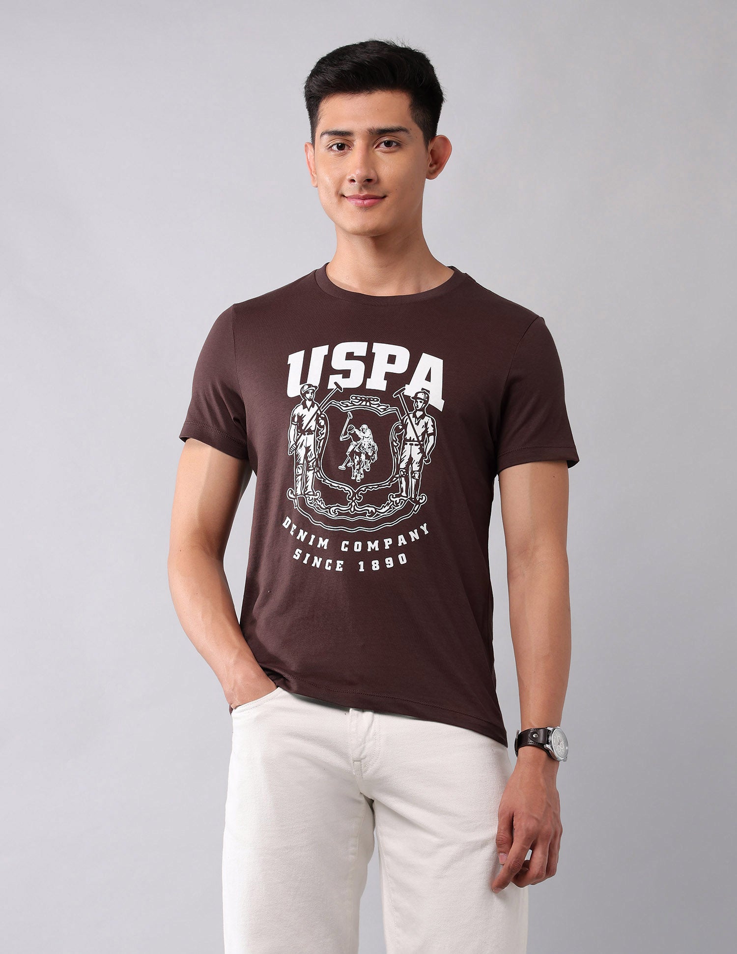 Brand Printed Muscle Fit T-Shirt Dark Brown - U.S. Polo Assn. India | Large