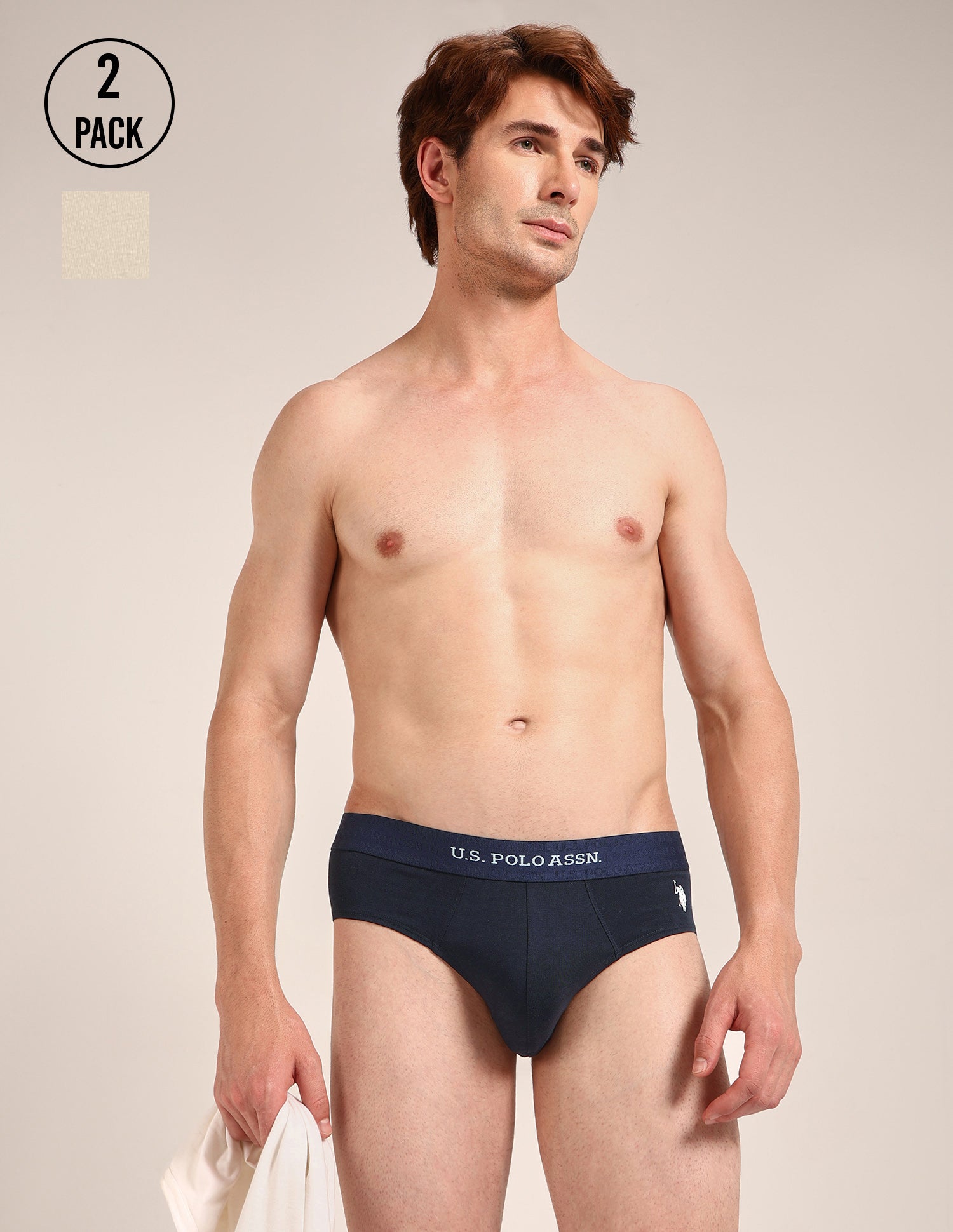 Antibacterial Dual Layered OEB21 Brief - Pack Of 2 Oatmeal /Navy - U.S. Polo Assn. India | Large