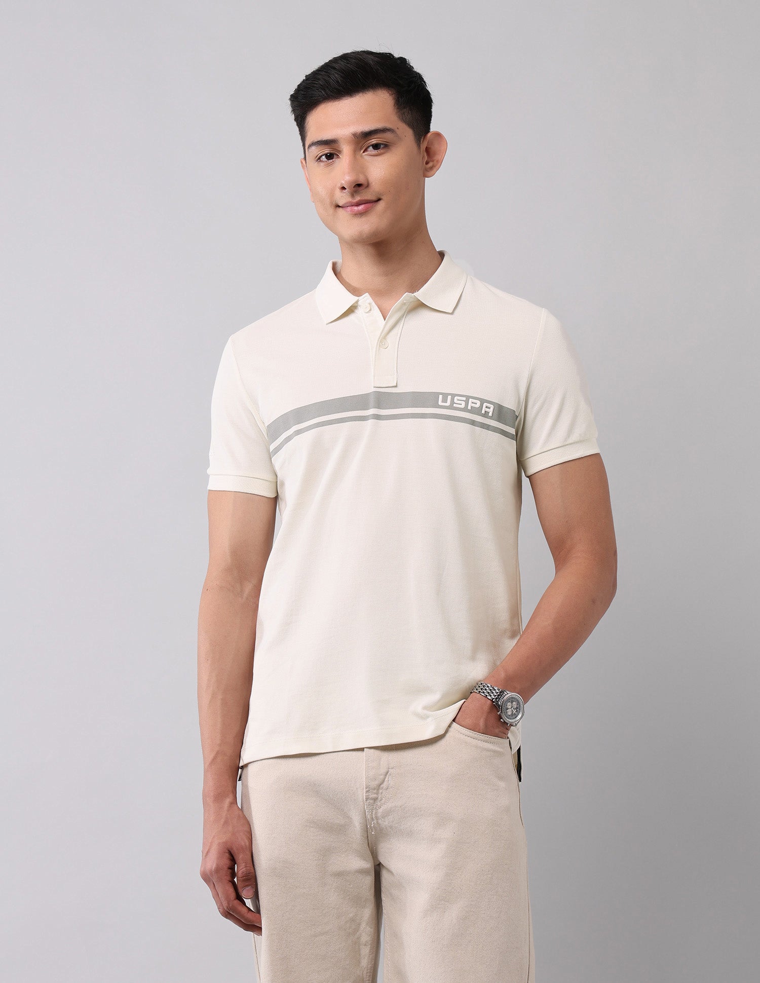 Horizontal Striped Black Label Polo Shirt Ivory - U.S. Polo Assn. India | Large