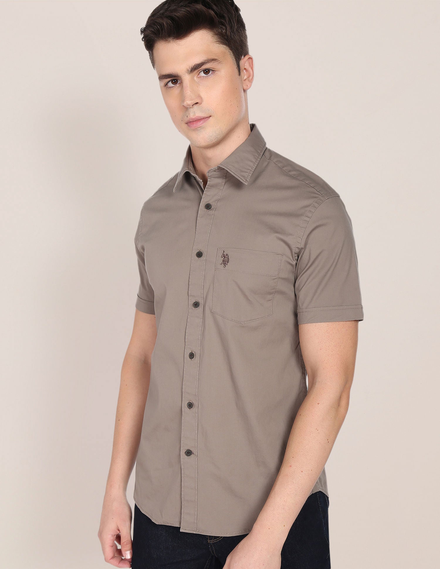 Slim Fit Solid Casual Shirt Taupe - U.S. POLO ASSN. | Large
