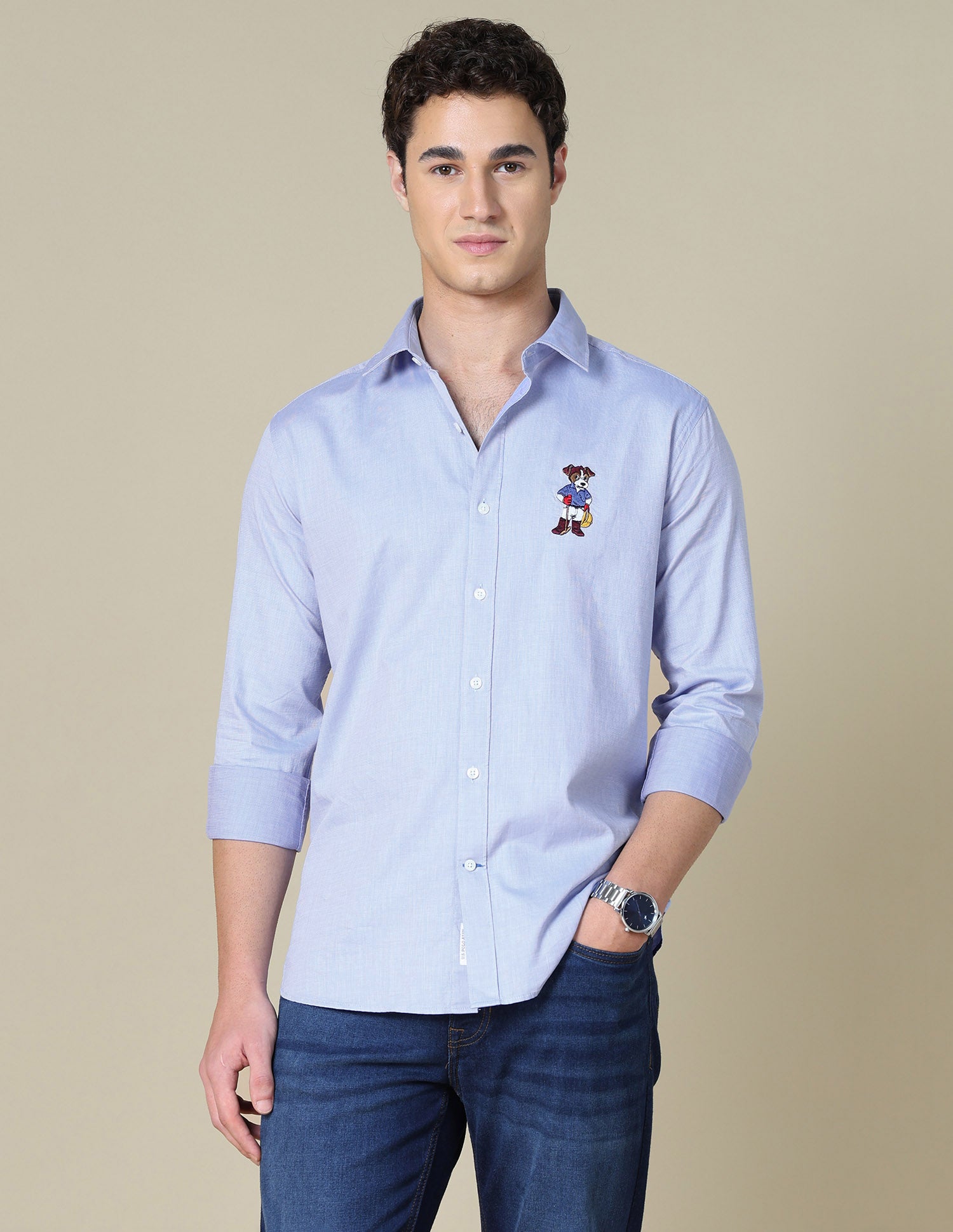 Textured Tailored Fit Shirt Light Blue - U.S. Polo Assn. India | Large