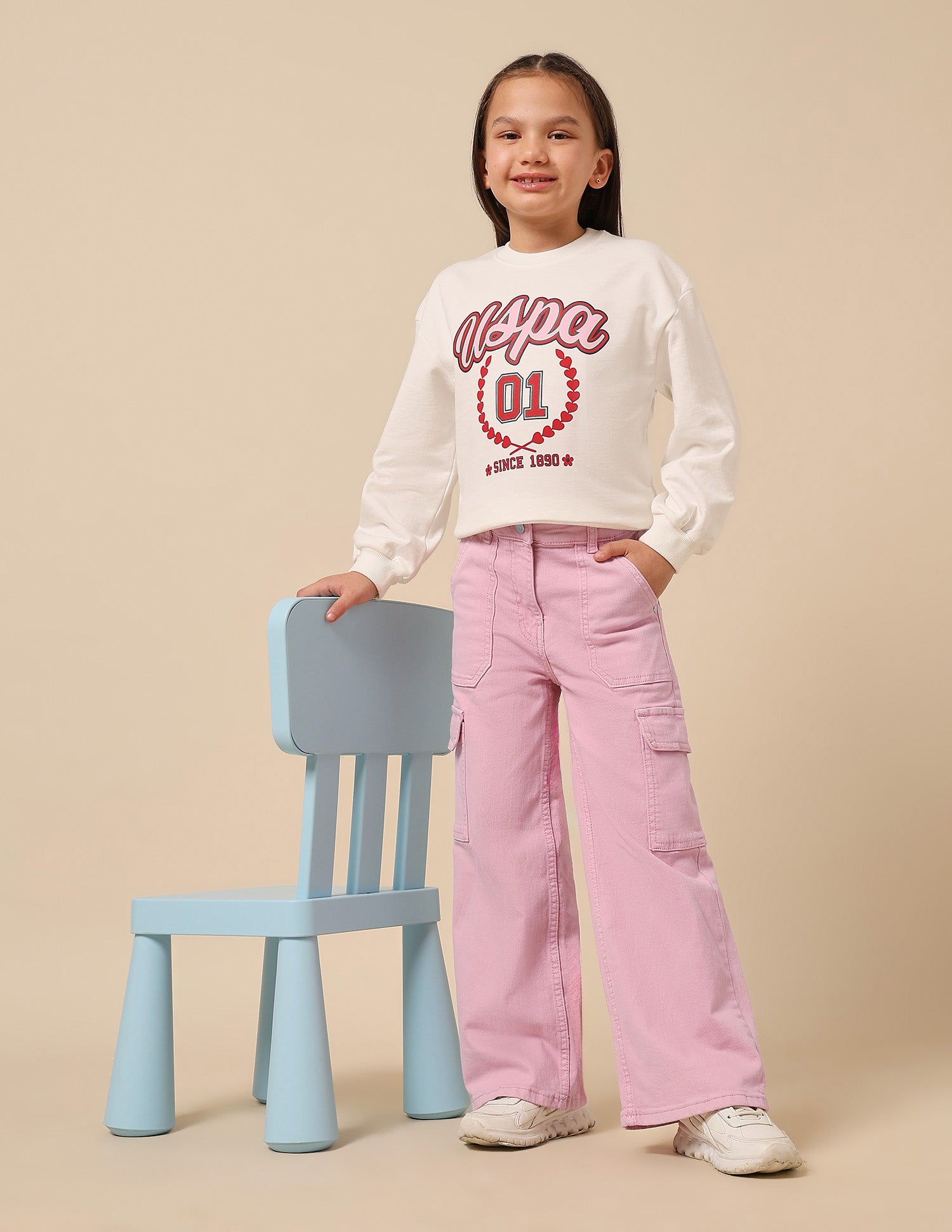 Girls Mid Rise Wide Leg Jeans