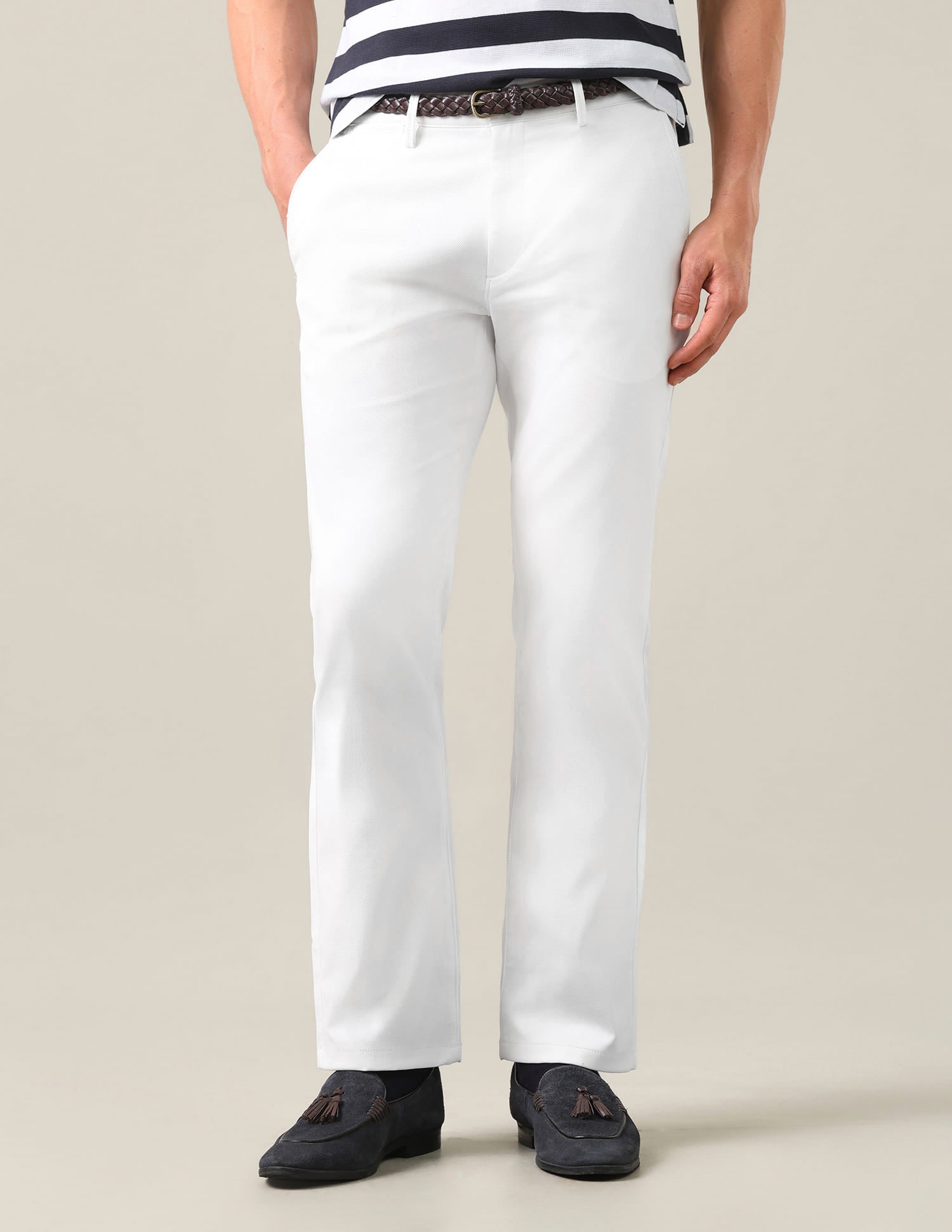 Riley Straight Fit Dobby Trousers White - U.S. Polo Assn. India | Large