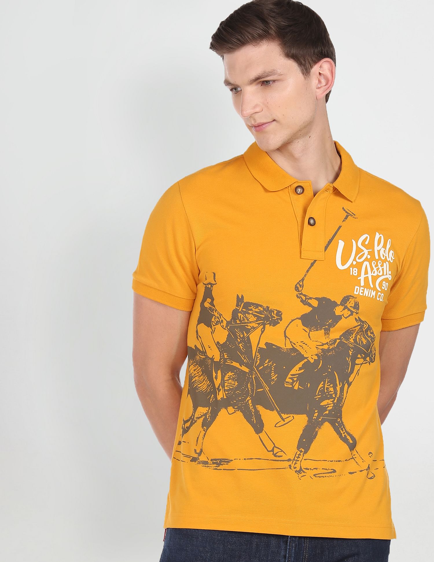 Graphic Print Cotton Polo Shirt Mustard - U.S. POLO ASSN. | Large
