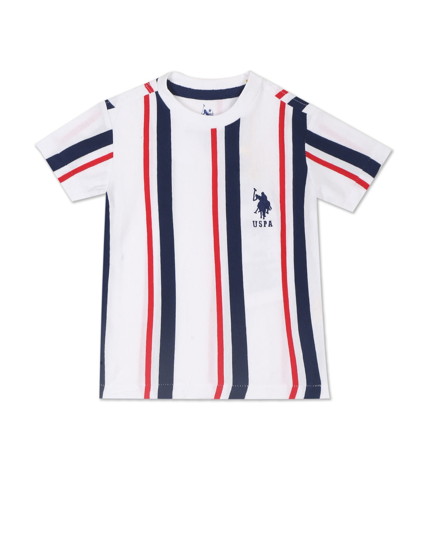 Boys White Crew Neck Stripe T-Shirt