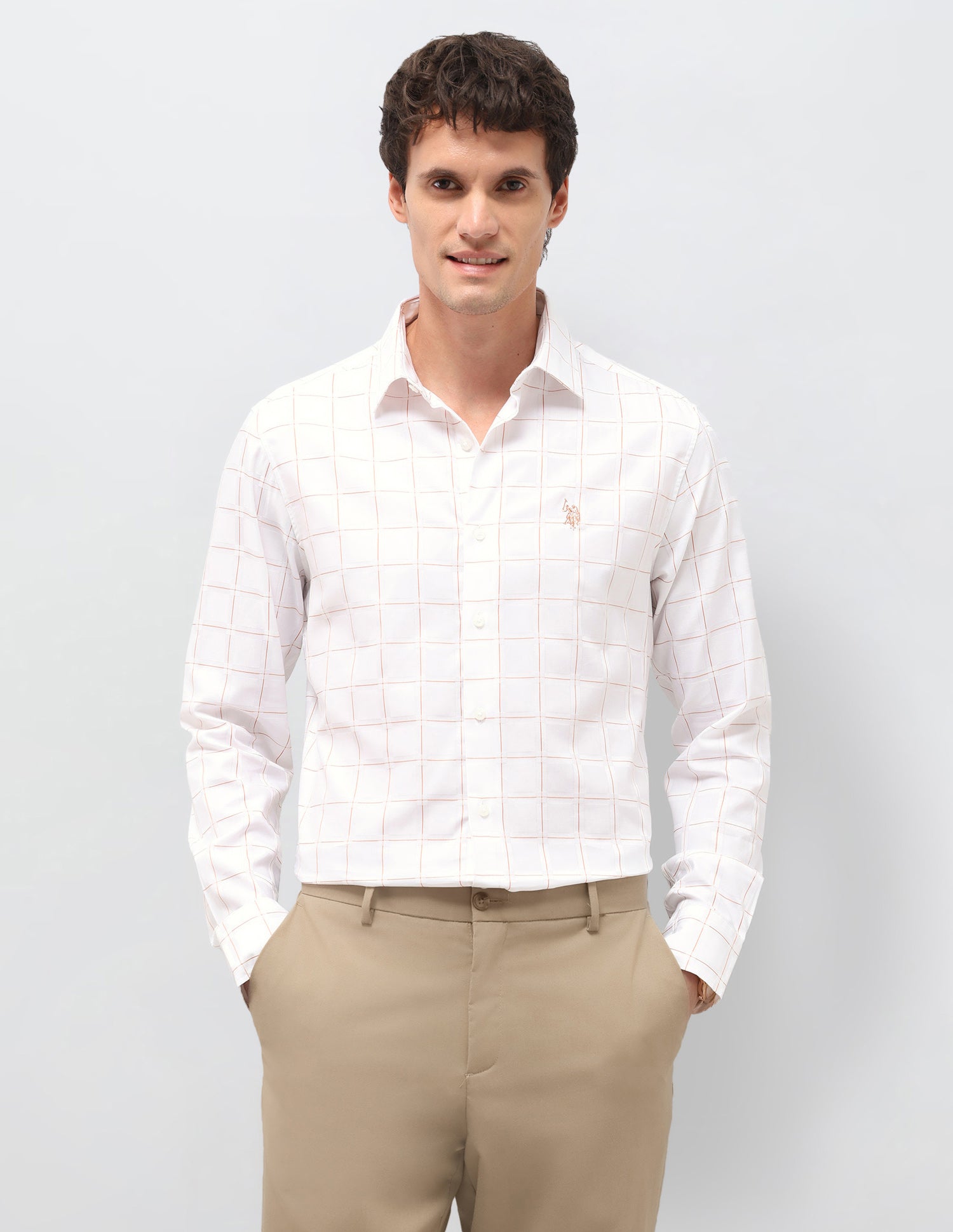 Windowpane Checked Satin Shirt White - U.S. Polo Assn. India | Large
