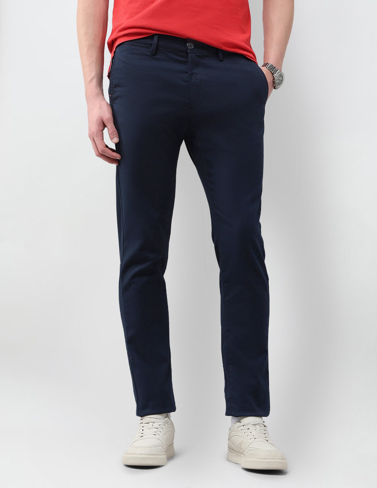 Denver Slim Fit Textured Trousers Navy - U.S. Polo Assn. India | Large