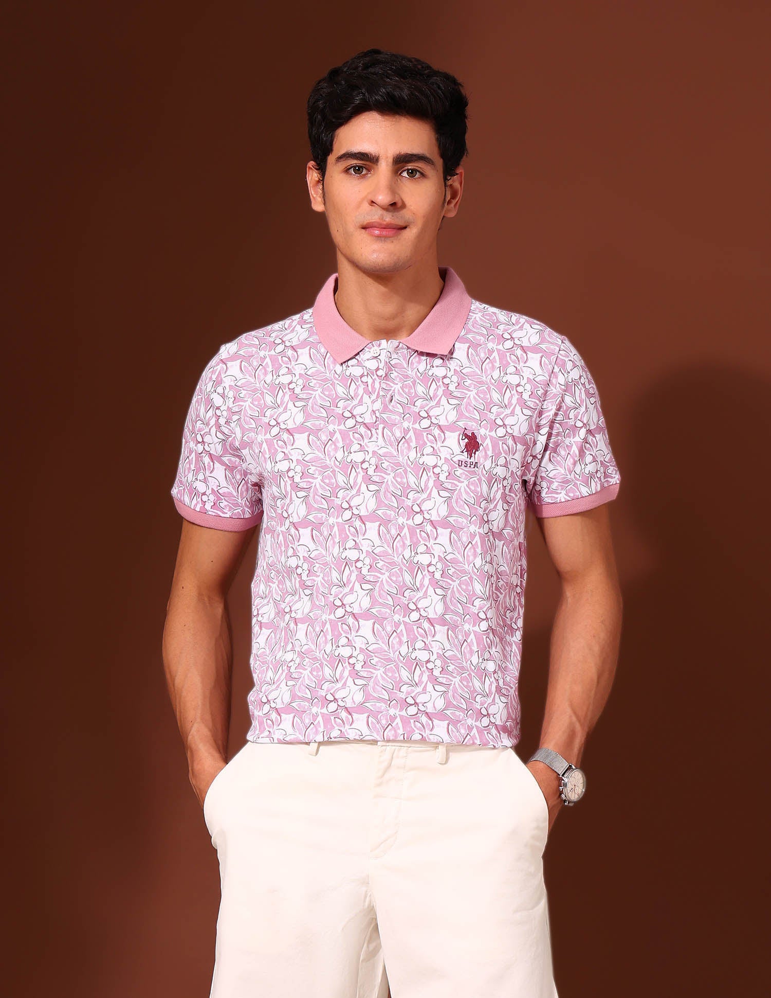 Floral Printed Work and Wander Polo Shirt