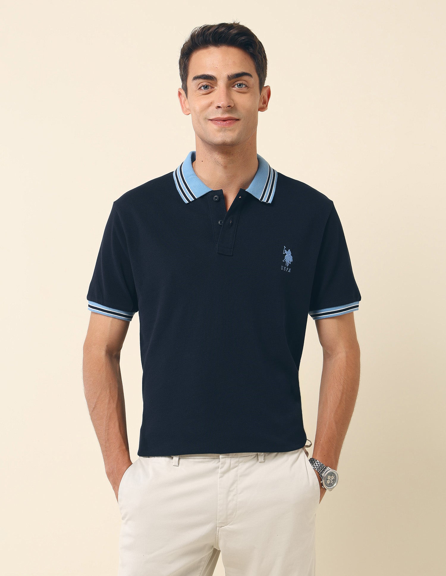Pure Cotton Slim Fit Polo Shirt Navy - U.S. Polo Assn. India | Large