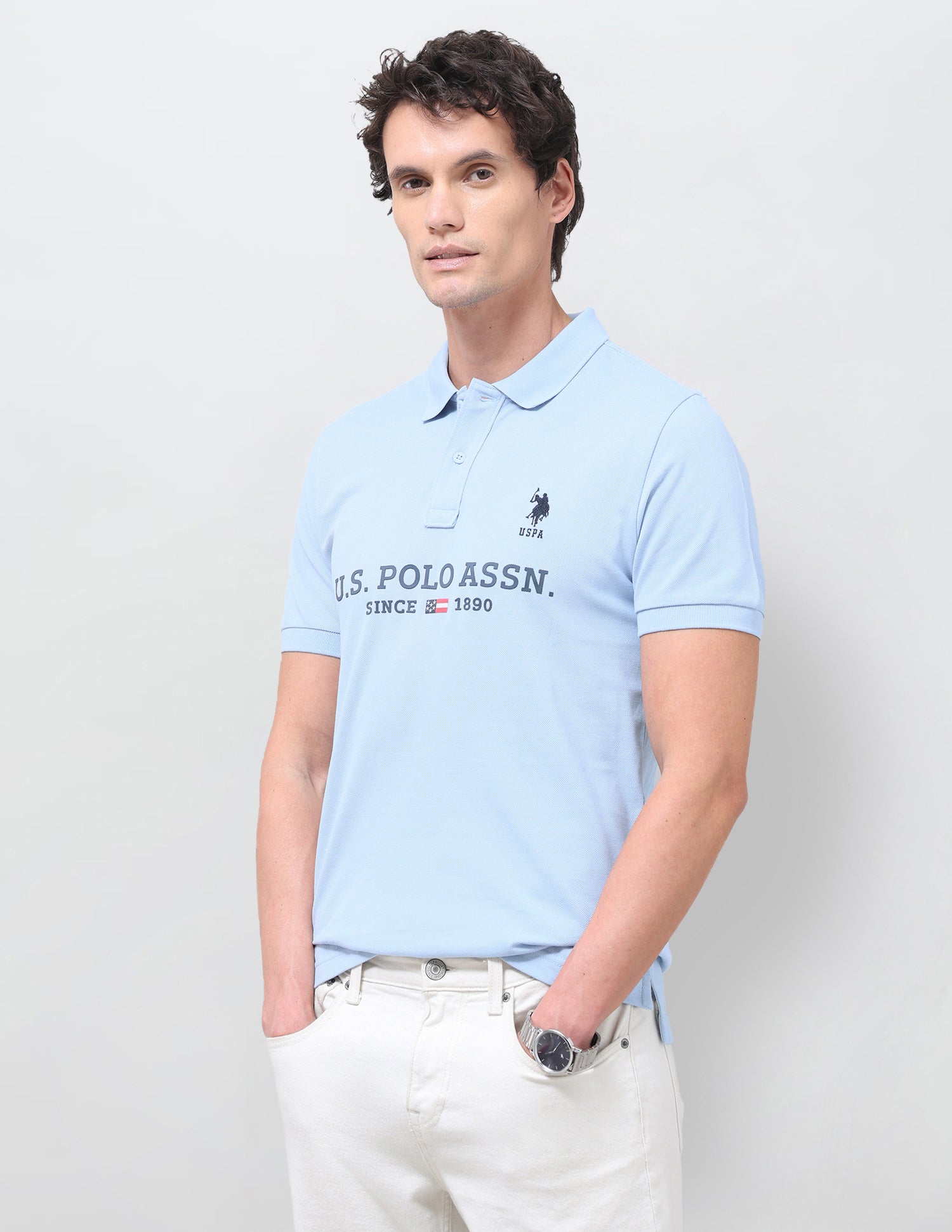 Brand Printed Regular Fit Polo Shirt Light Blue - U.S. Polo Assn. India | Large