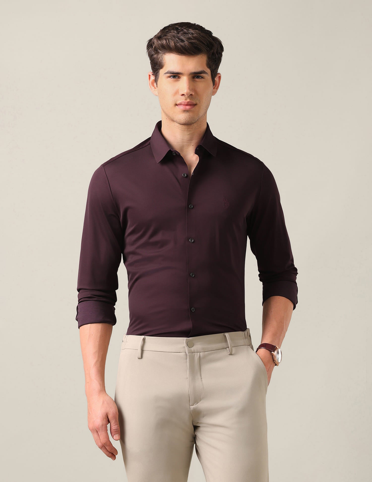 Tailored Fit Knitted Shirt Red - U.S. Polo Assn. India | Large