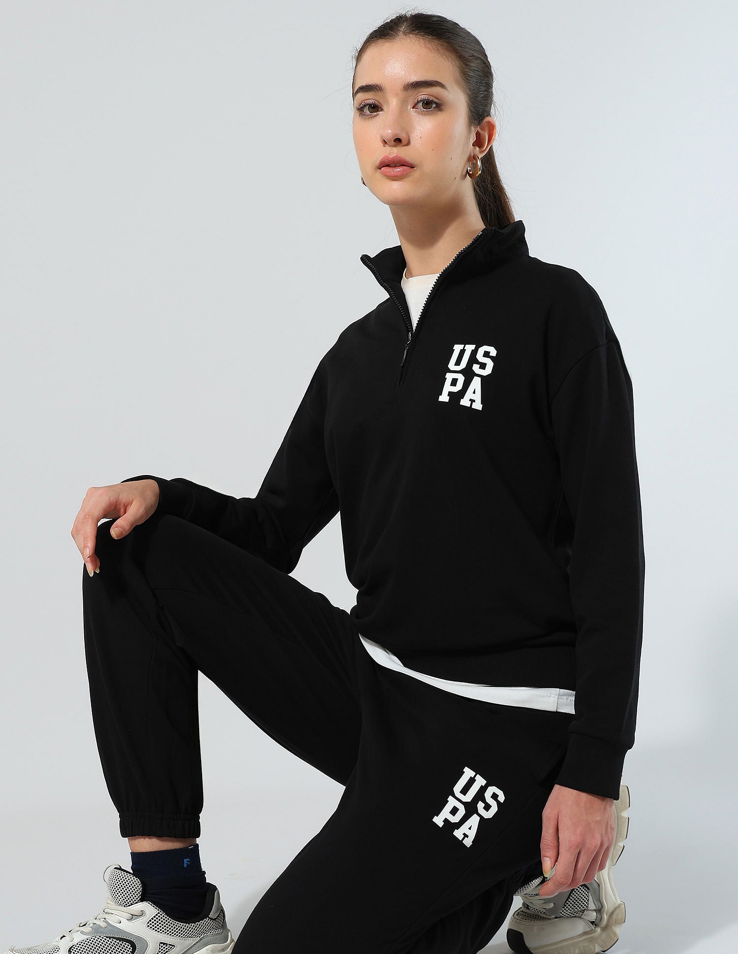 Half Zipper Hooded Sweatshirt Black - U.S. POLO ASSN. | Large