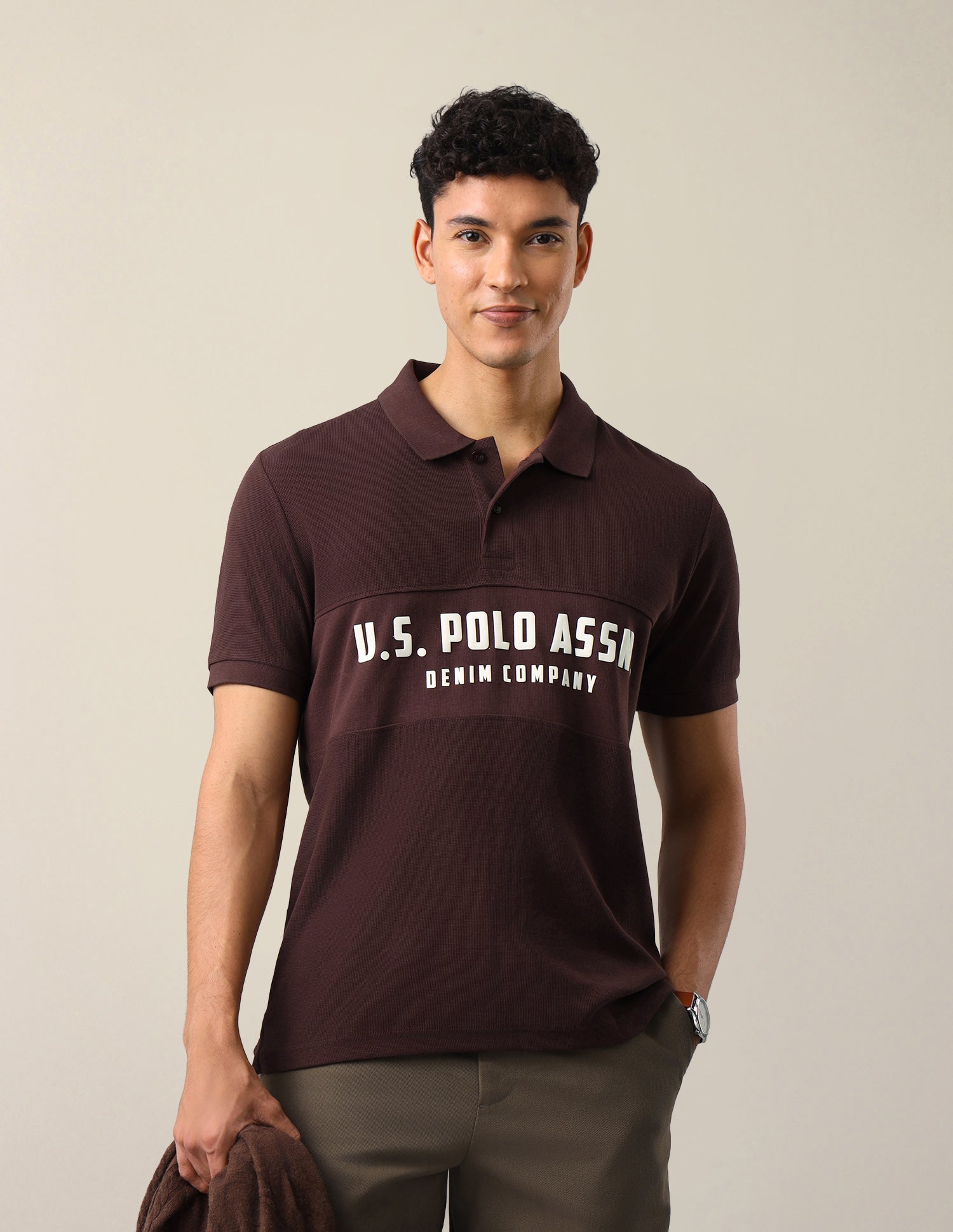 Brand Embossed Slim Fit Polo Shirt Maroon - U.S. Polo Assn. India | Large