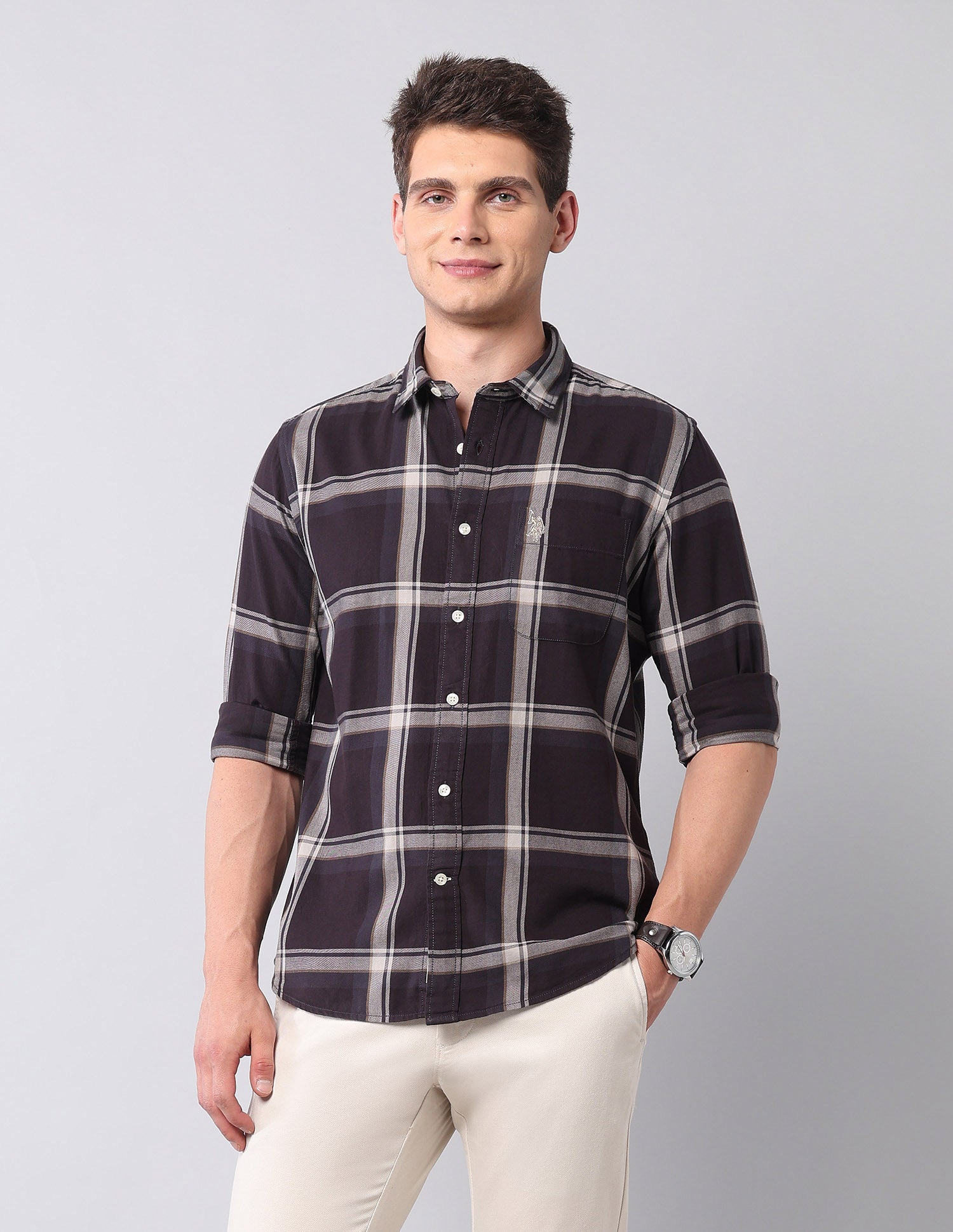 Grid Tattersall Checked Twill Shirt