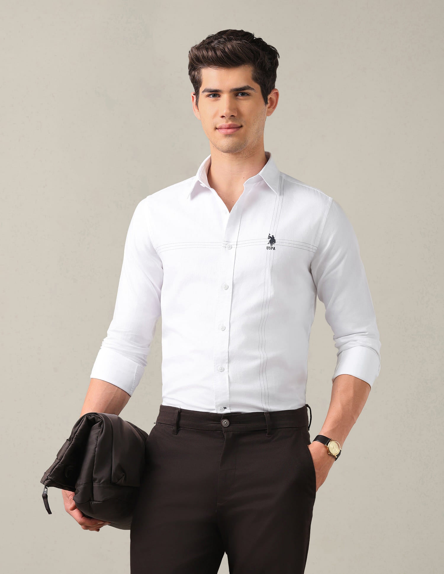 Solid Tailored Fit Shirt White - U.S. Polo Assn. India | Large