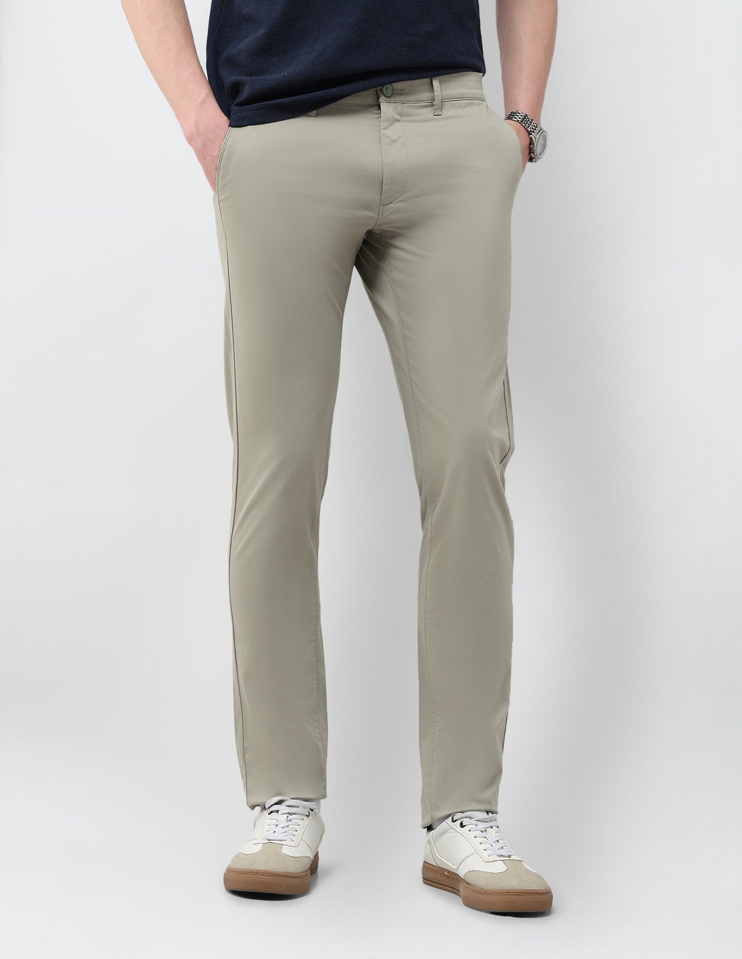 Denver Slim Fit Satin Trousers Light Olive - U.S. Polo Assn. India | Large