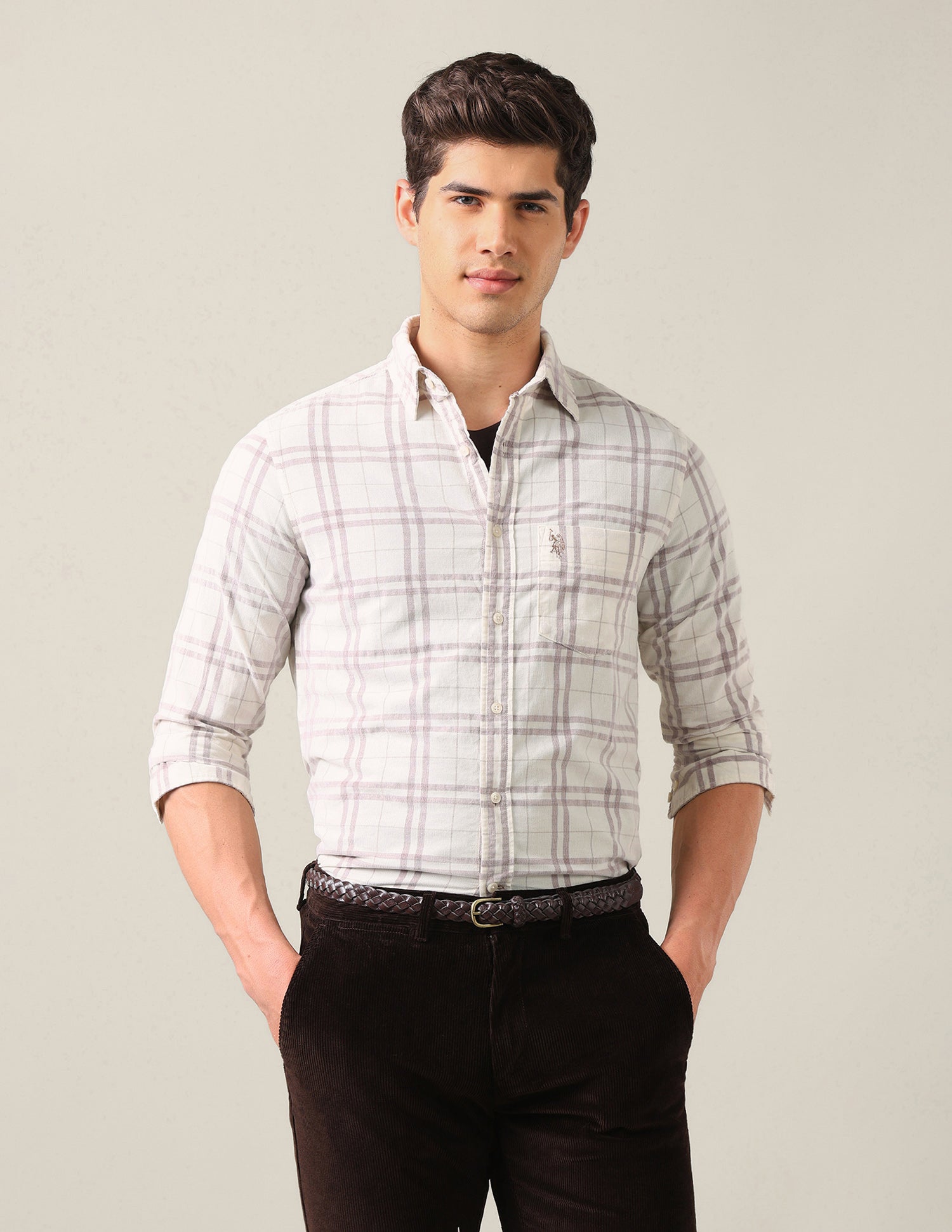 Corduroy Tailored Fit Shirt Ivory - U.S. Polo Assn. India | Large