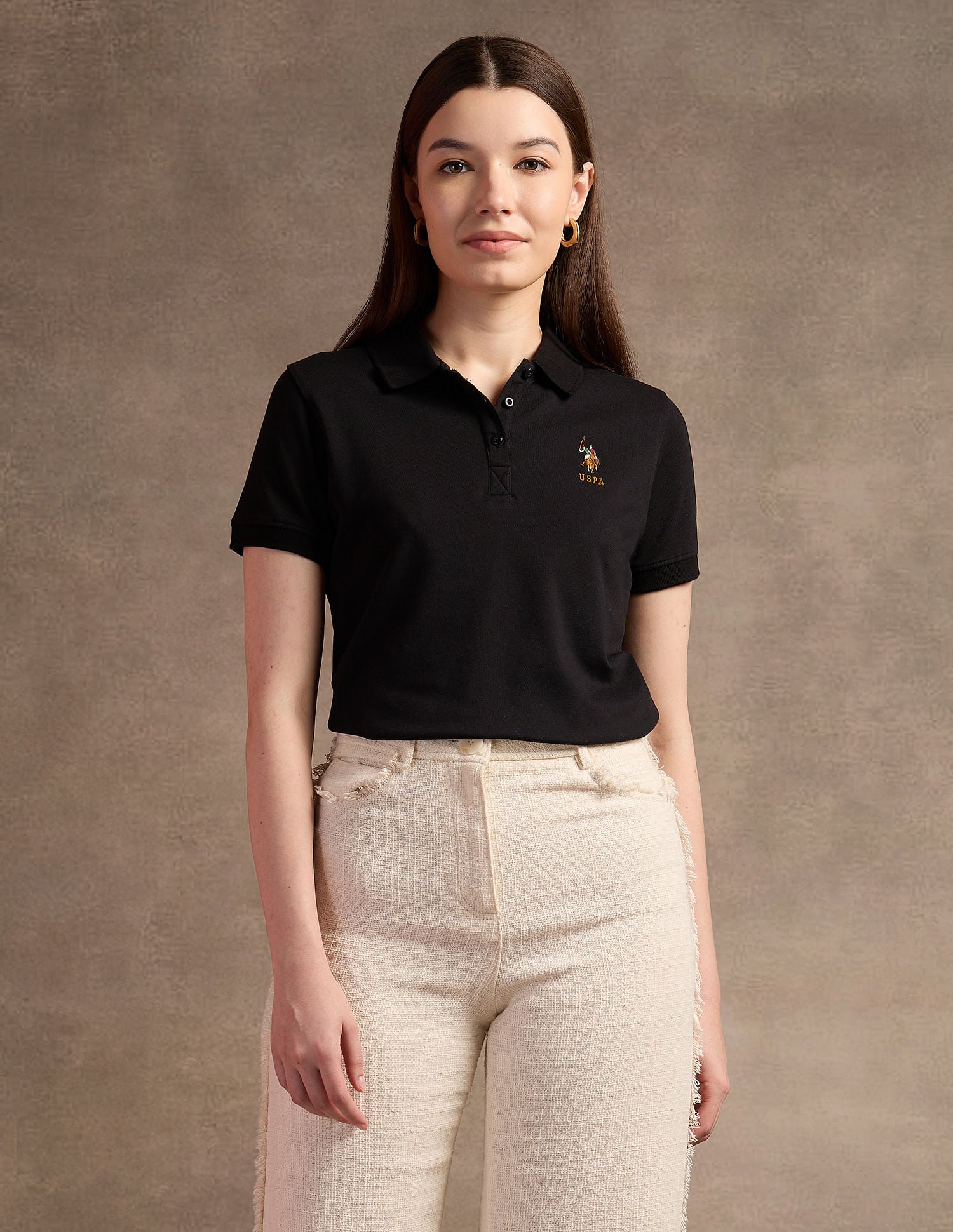 Embroidered Logo Solid Polo Shirt