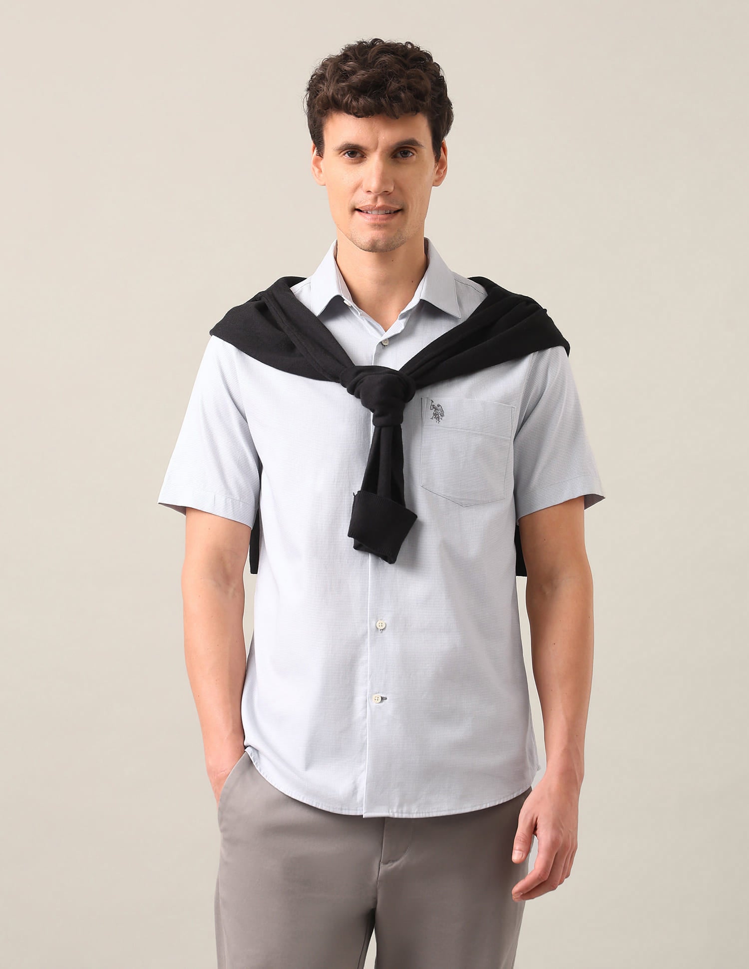Textured Tailored Fit Shirt Grey - U.S. Polo Assn. India | Large