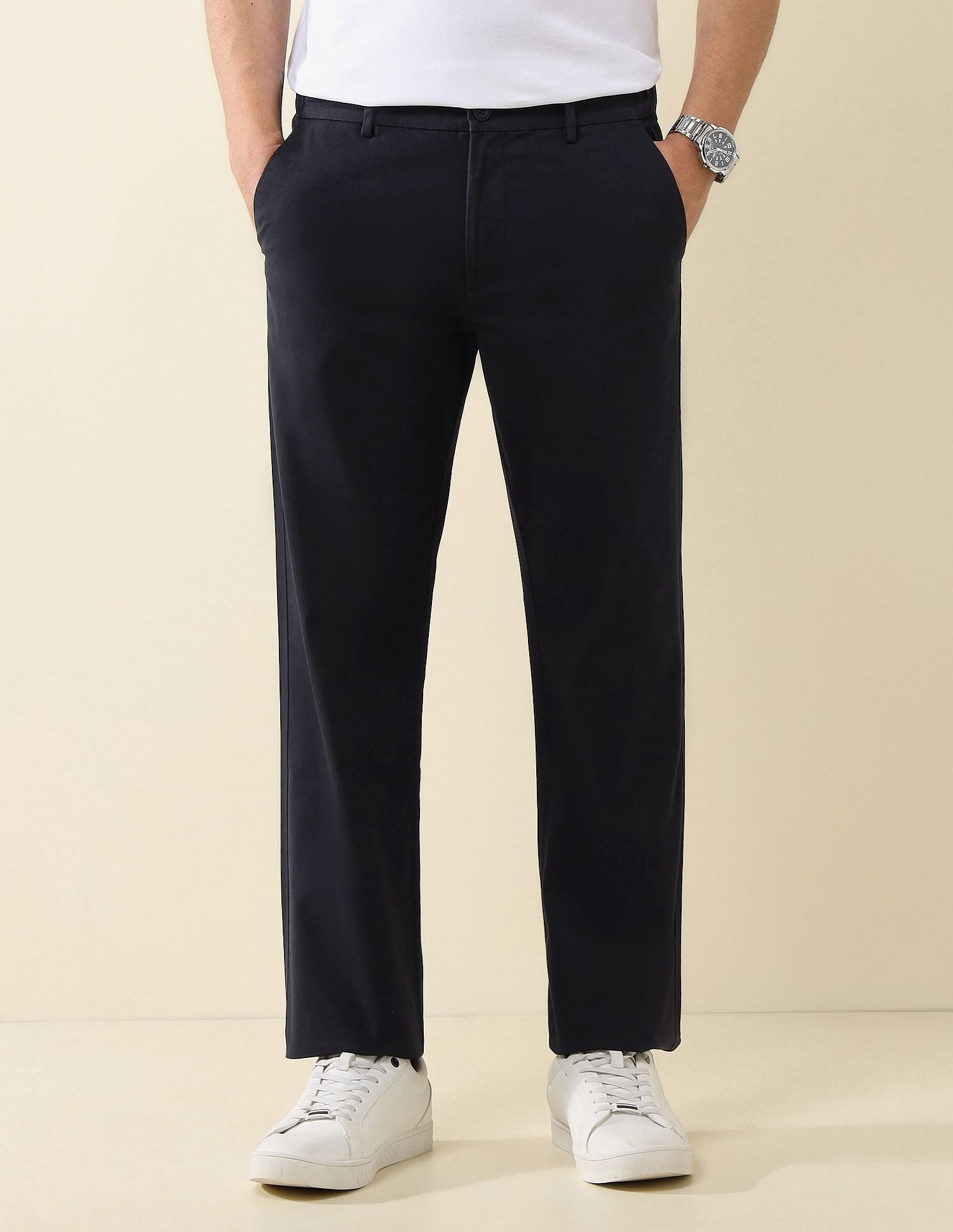 Elasticized Waist Straight Fit Trousers Black - U.S. POLO ASSN. | Large