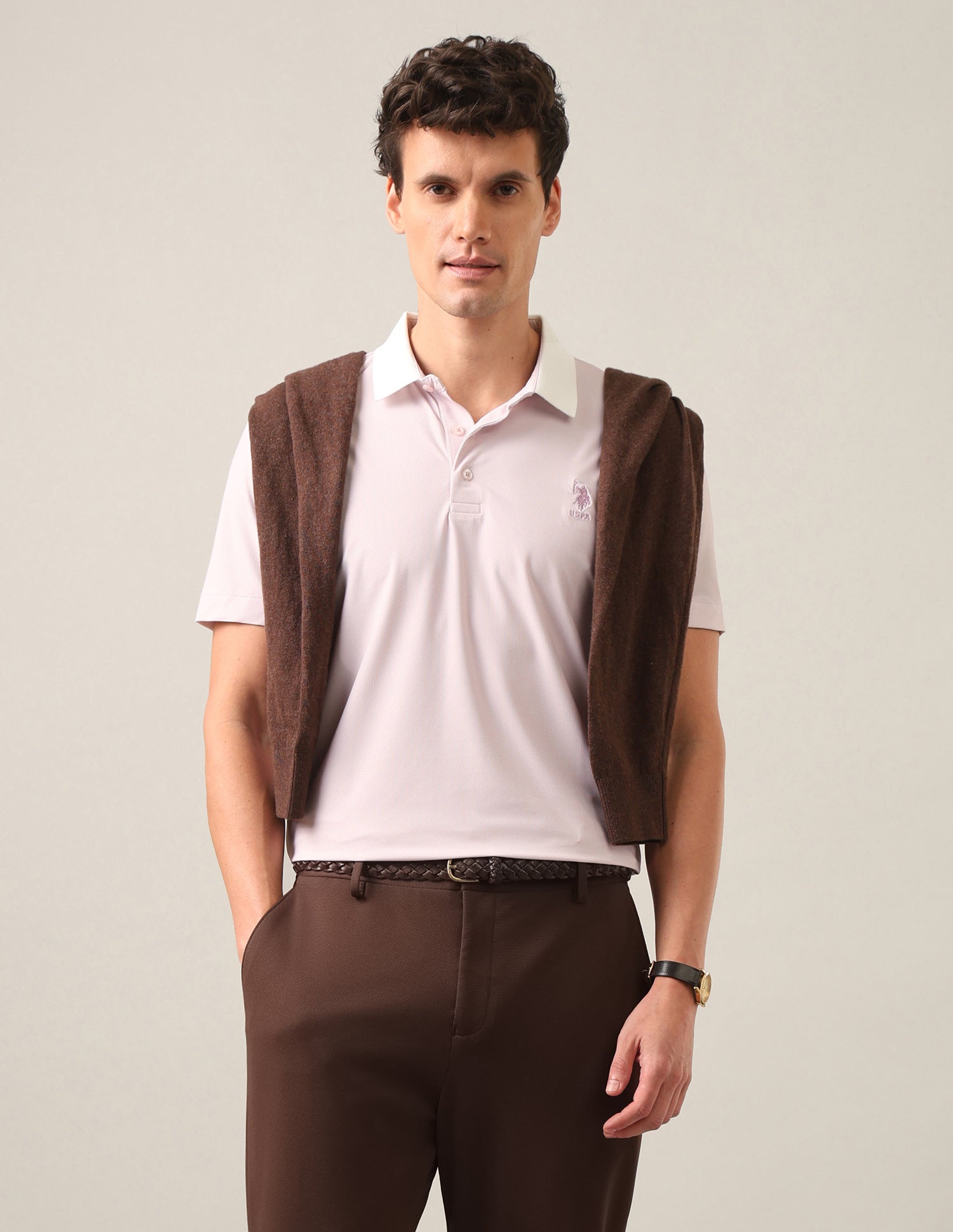 Solid Slim Fit Polo Shirt Pink - U.S. Polo Assn. India | Large