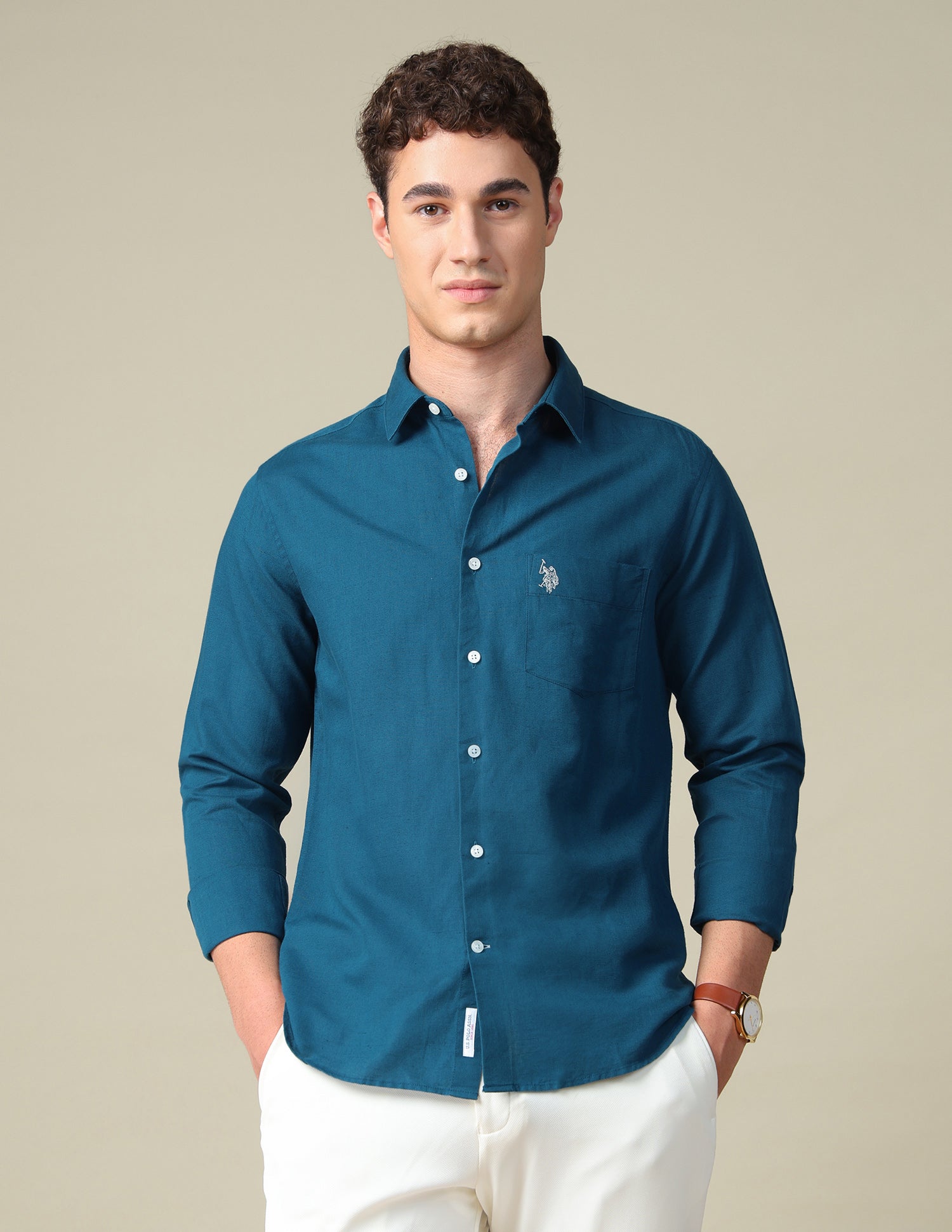 Solid Tailored Fit Shirt Teal - U.S. Polo Assn. India | Large