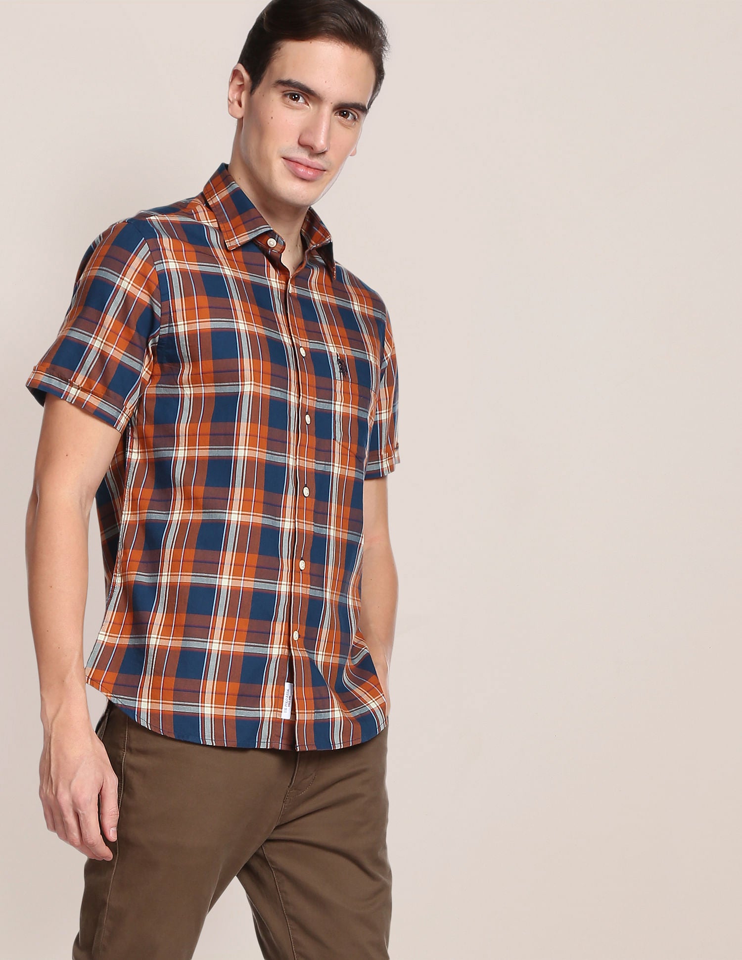 Plaid Check Twill Casual Shirt Rust - U.S. Polo Assn. India | Large