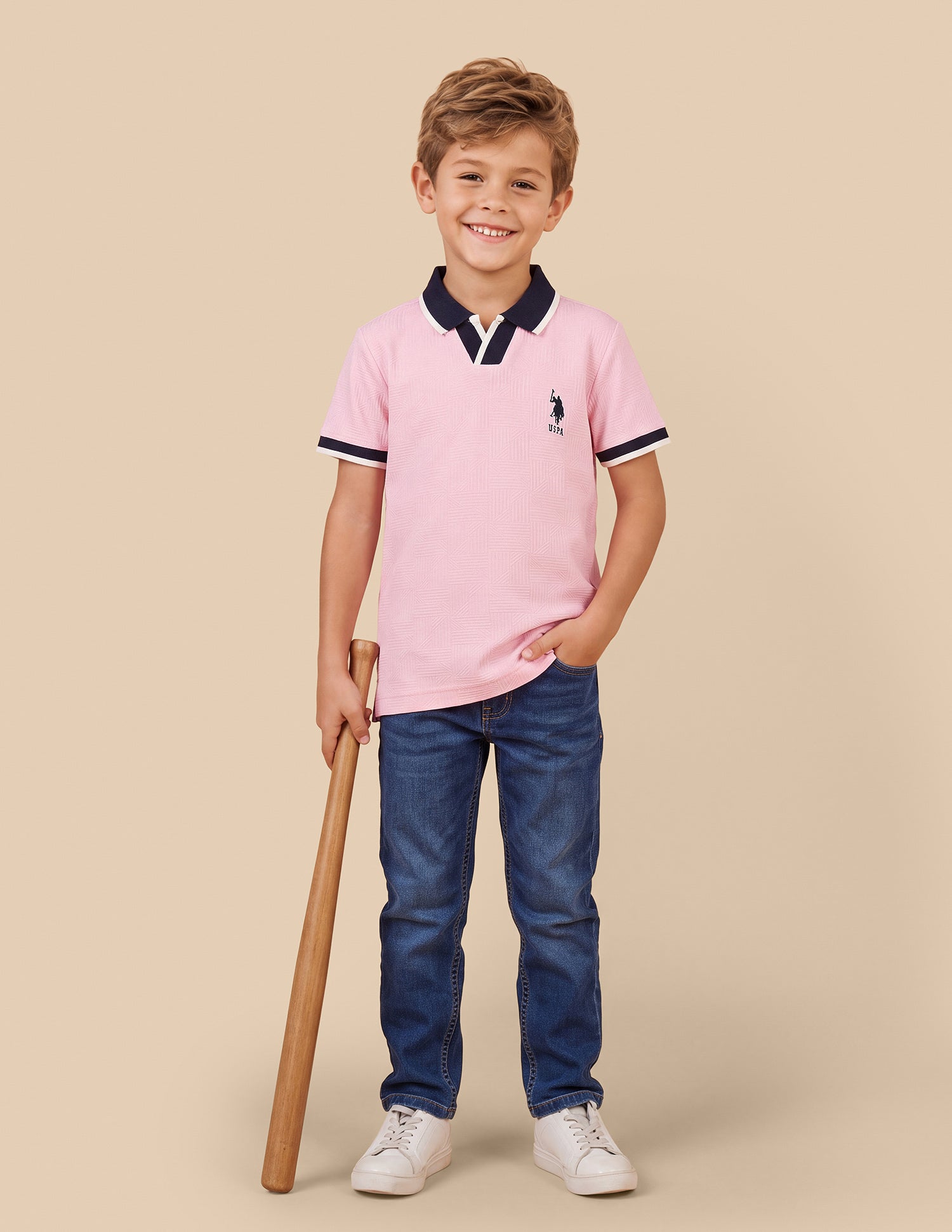 Geometric Patterned Knit Regular Fit Polo Shirt Pink - U.S. Polo Assn. India | Large